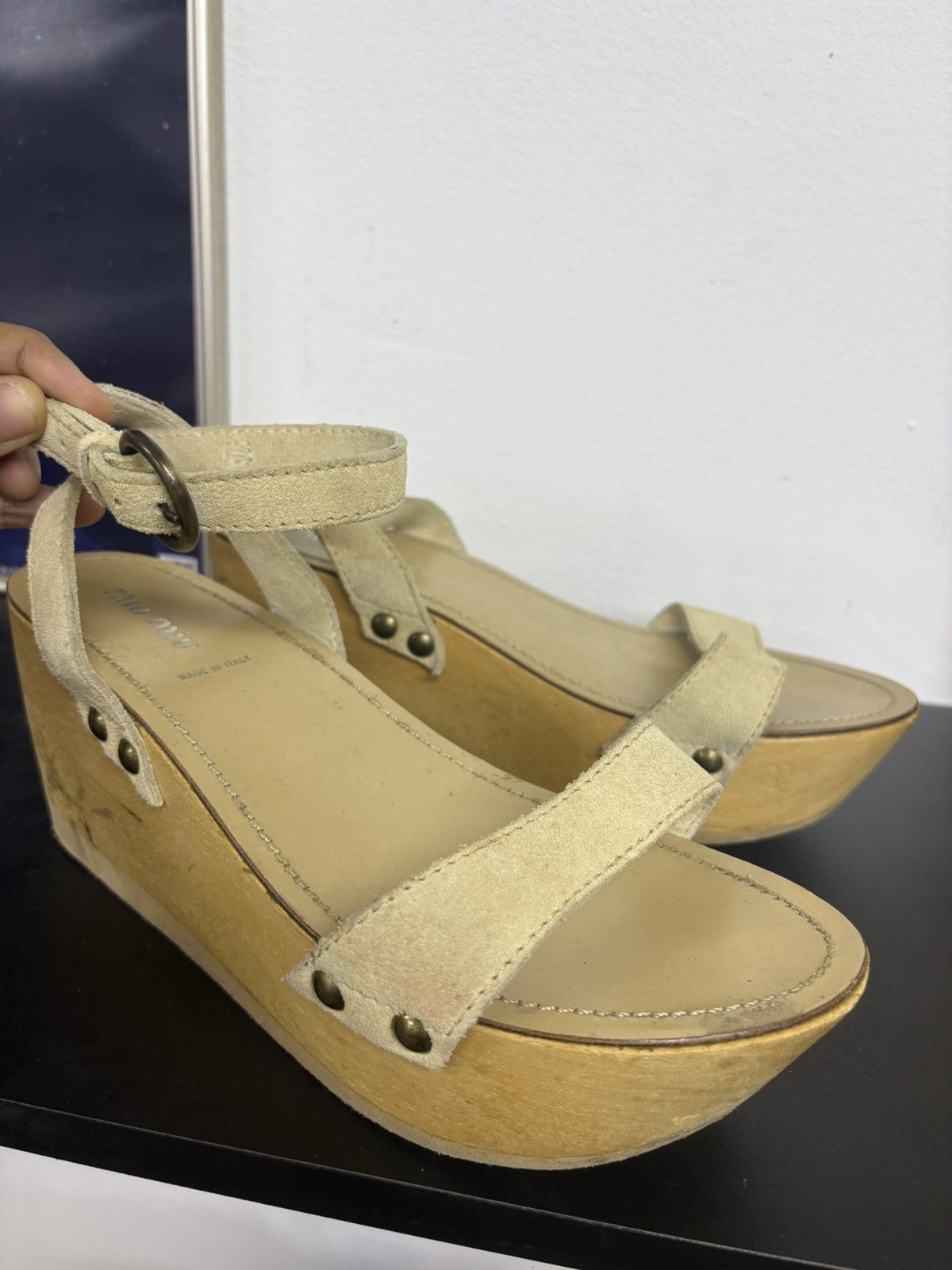 Miu Miu Miu Miu Studded Vintage Y2K Wood High Platform Sandals Heels Size US 8 / IT 38 - 1 Thumbnail