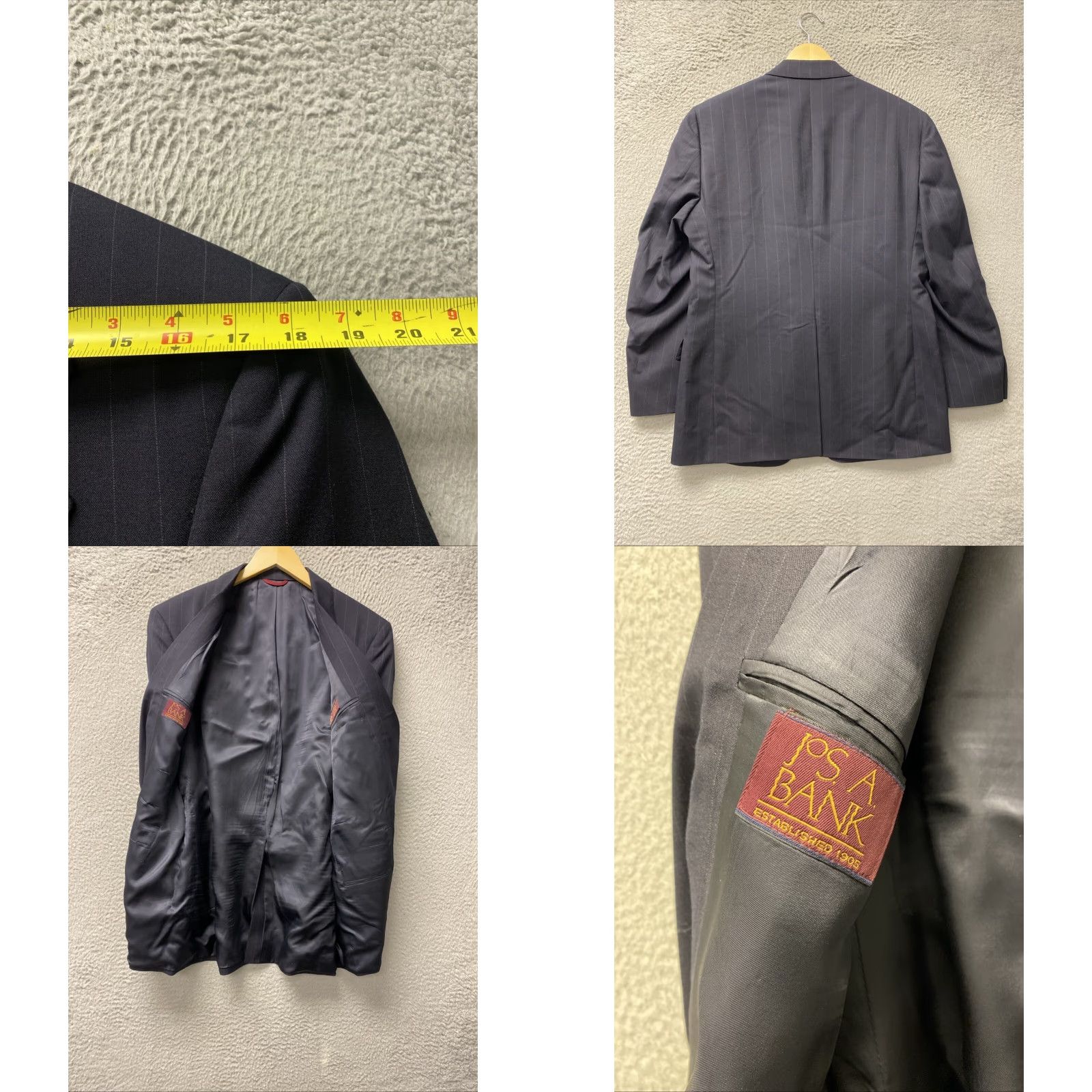 Jos. A. Bank VINTAGE Jos. A. Bank Men's Suit 42R Wool Navy Stripes 2-Piece Tailored Business Blazer Pants Size 42R - 8 Thumbnail