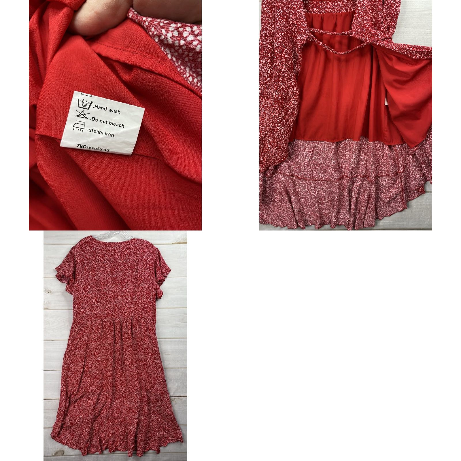 Vintage Zesica Dress Womens XL Red Speckled Wrap Ruffled V Neck Short Sleeve Lined Maxi A-Line Beach Bohemian Flower 90s? Size 40" / US 18 - 8 Thumbnail
