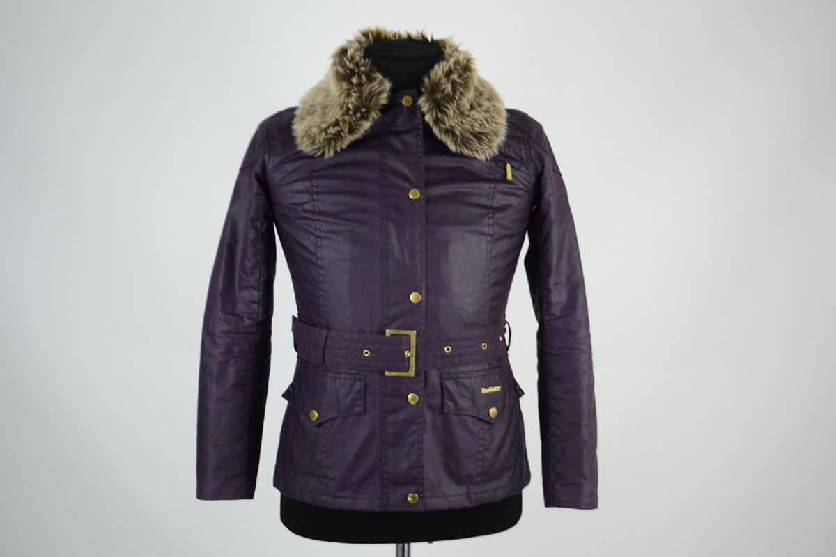 Barbour × Belstaff Women's INTERNATIONAL Ferrera Wax Purple Motorcycle Bomber Jacket Coat Size M / US 6-8 / IT 42-44 - 3 Thumbnail