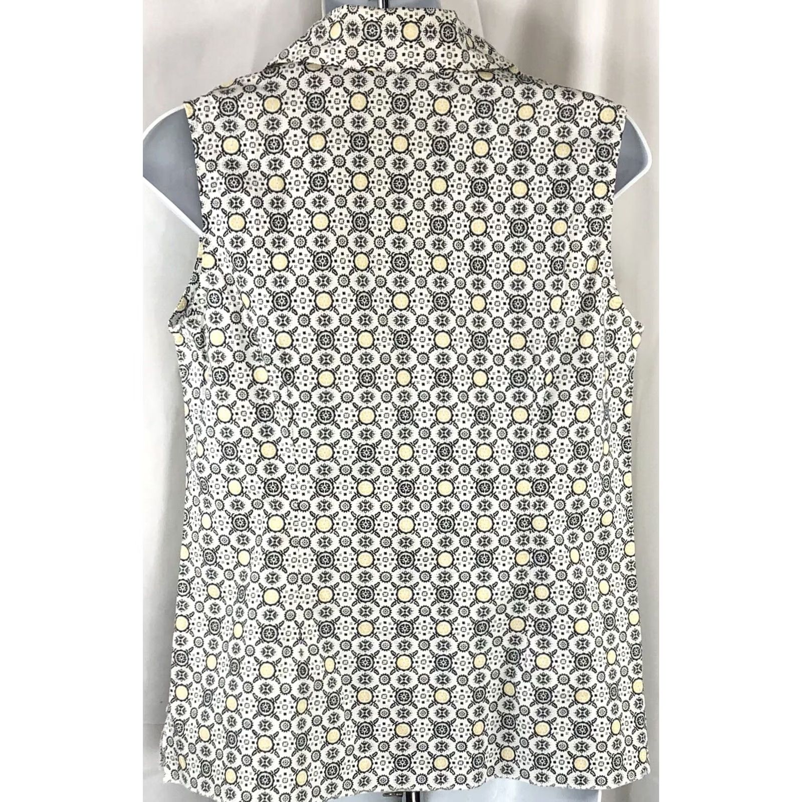 Vintage Cato Cap Womens M Beige surplice sleeveless top Blk wht Geo Neck Mock wrap Capsule Summer Size M / US 6-8 / IT 42-44 - 4 Thumbnail