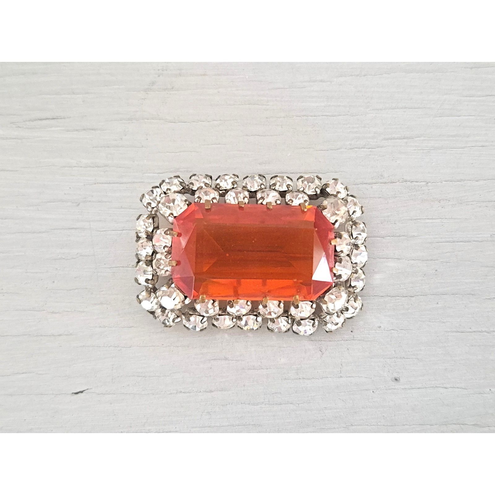 Other Vintage Orange and Clear Rectangle Statement Brooch Size ONE SIZE - 2 Thumbnail