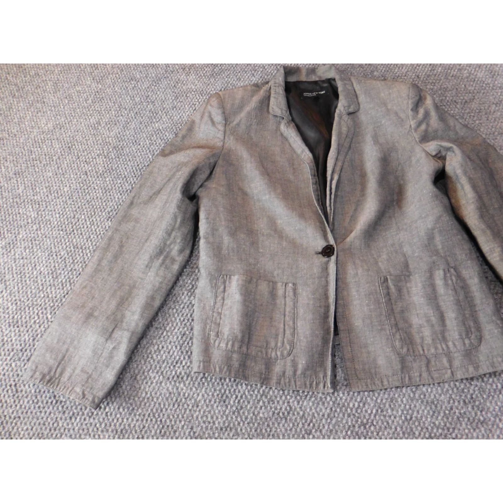 Jones New York Jones New York Womens Blazer 12 Gray Linen Button Collar Casual Dressy Vintage? Wait. Size XL / US 12-14 / IT 48-50 - 3 Thumbnail
