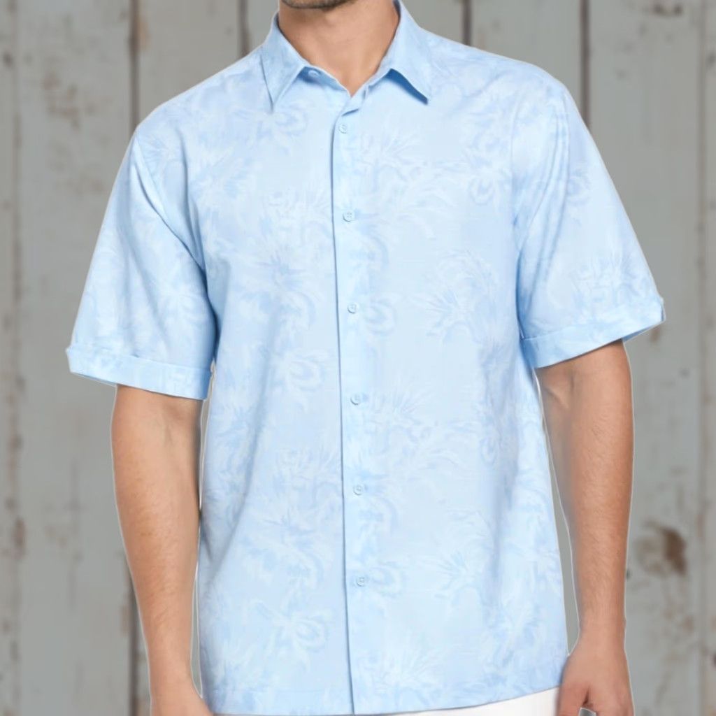 Vintage Cafe Luna Hawaiian Shirt Mens L Button-Up Short Sleeve Blue Palm Trees Size US L / EU 52-54 / 3 - 1 Thumbnail