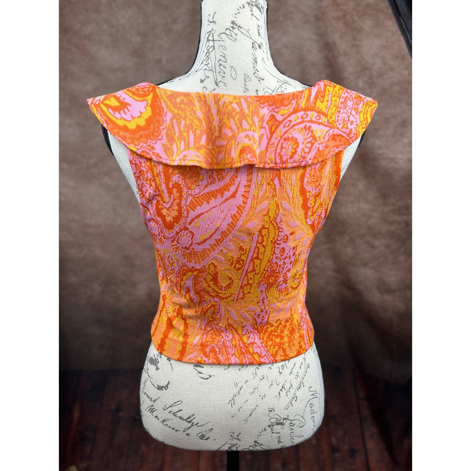 Zara Stretch Zara Jacquard Paisley Ruffle Top Orange Pink size S Size S / US 4 / IT 40 - 10 Thumbnail