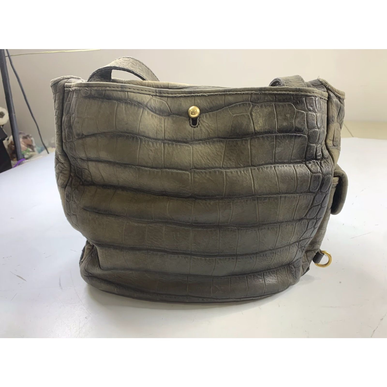 Yves Saint Laurent VINTAGE Yves Saint Laurent Crocodile Embossed Nubuck Besace Shoulder Bag Anthracite Size ONE SIZE - 6 Thumbnail