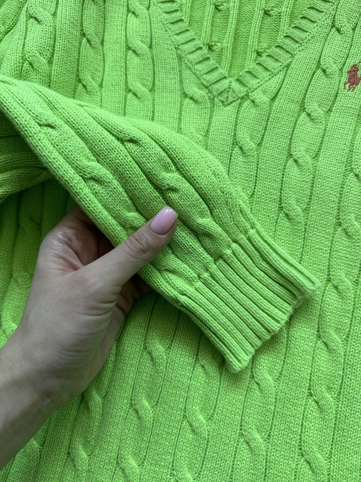 Designer × Polo Ralph Lauren Polo Ralph Lauren cable knit acid green sweater Size L / US 10 / IT 46 - 5 Thumbnail