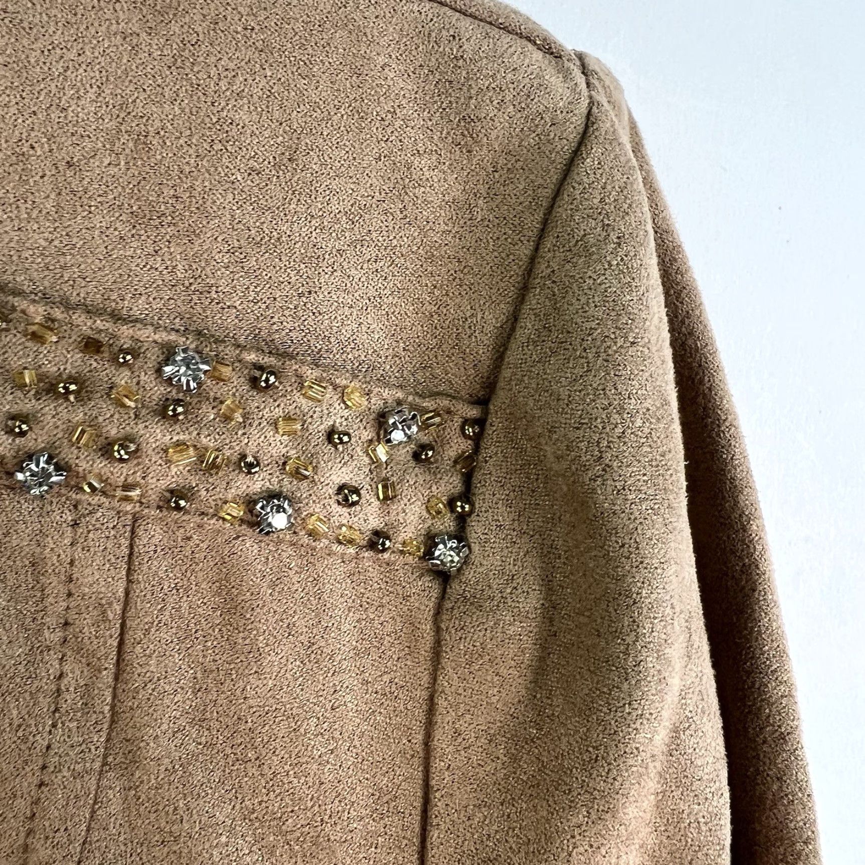 Vintage Draper's & Damon's Tan Vegan Suede Zip Up Embellished Diamond Casual Jacket PM - Women - Blazer - Military - Brown - Petites - Size PM Size M / US 6-8 / IT 42-44 - 2 Thumbnail