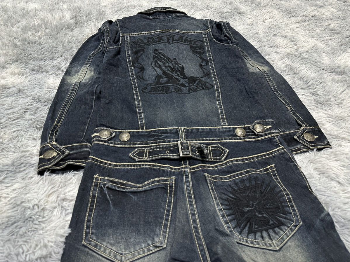 Japanese Brand 🔥Sick Y2K Black Flame Overalls Denim Size US 34 / EU 50 - 2 Thumbnail