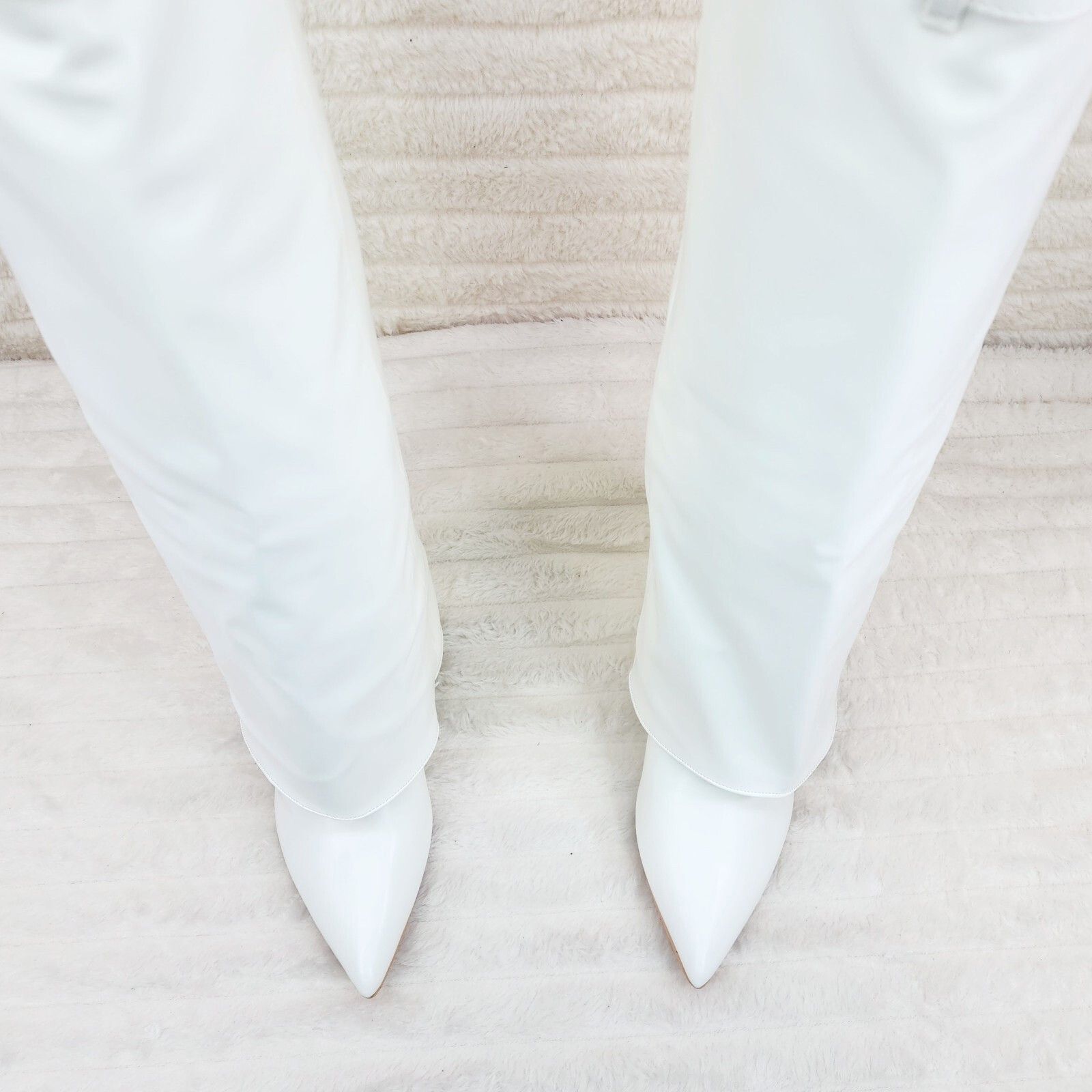 Other Paris White Skirted Fold Over 3.5" Block Heel Knee High Boot Size US 7.5 / IT 37.5 - 4 Thumbnail