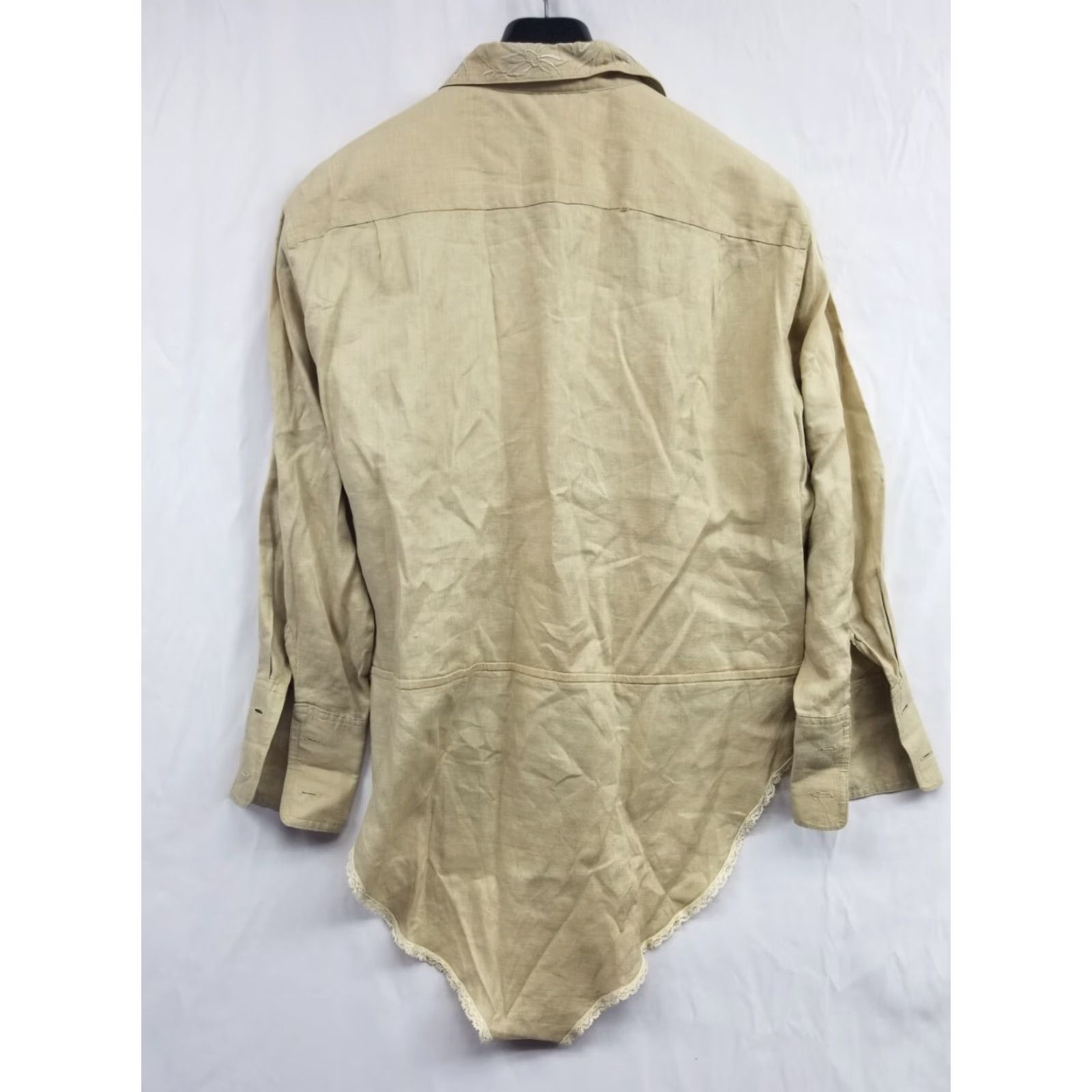 Anne Klein VINTAGE Anne Klein II Beige Linen Bodysuit Blouse Embroidered Hong Kong Size 10 1990s Womens Size L / US 10 / IT 46 - 2 Thumbnail