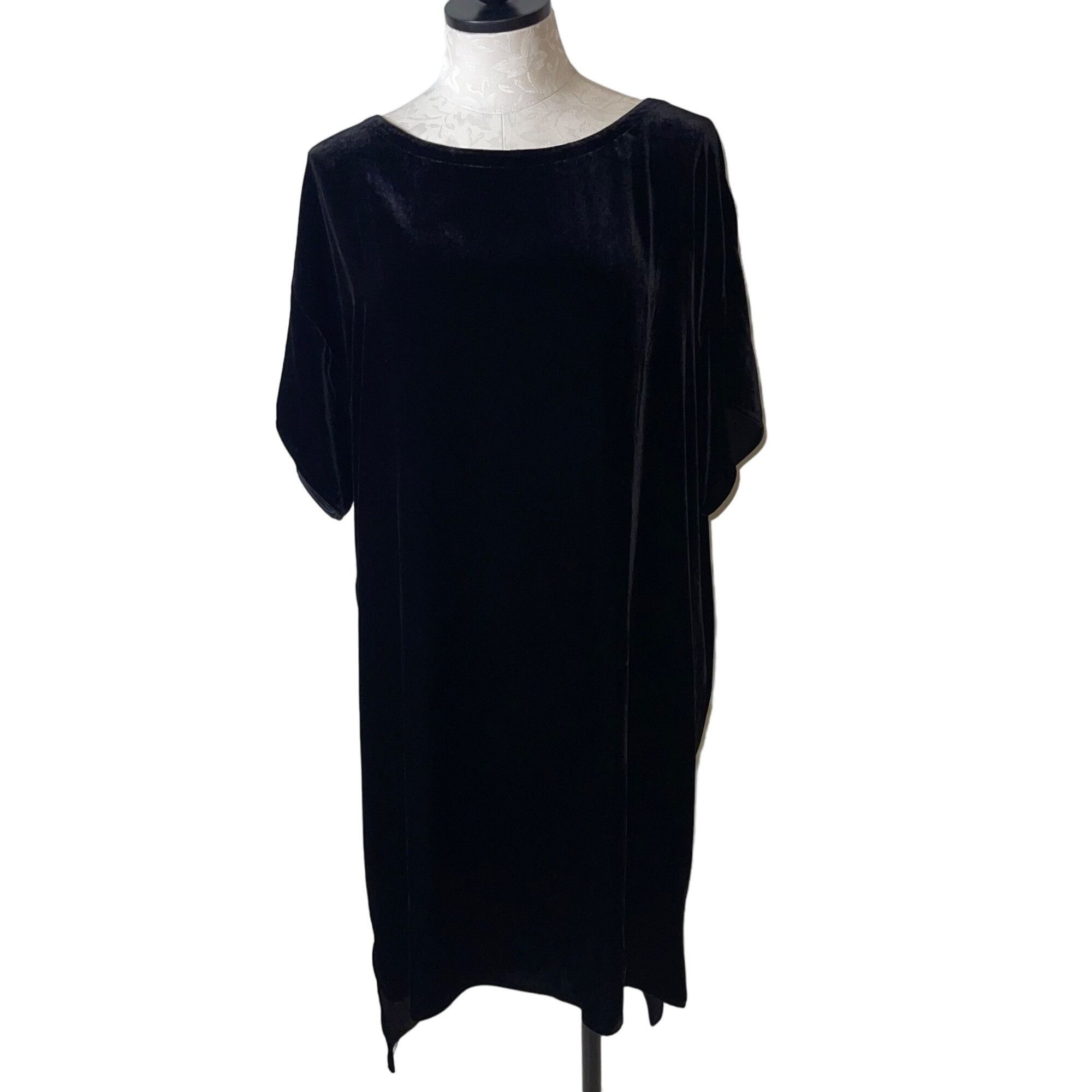 image of Eileen Fisher Womens Dress Size XL Black Velvet Boat Neck