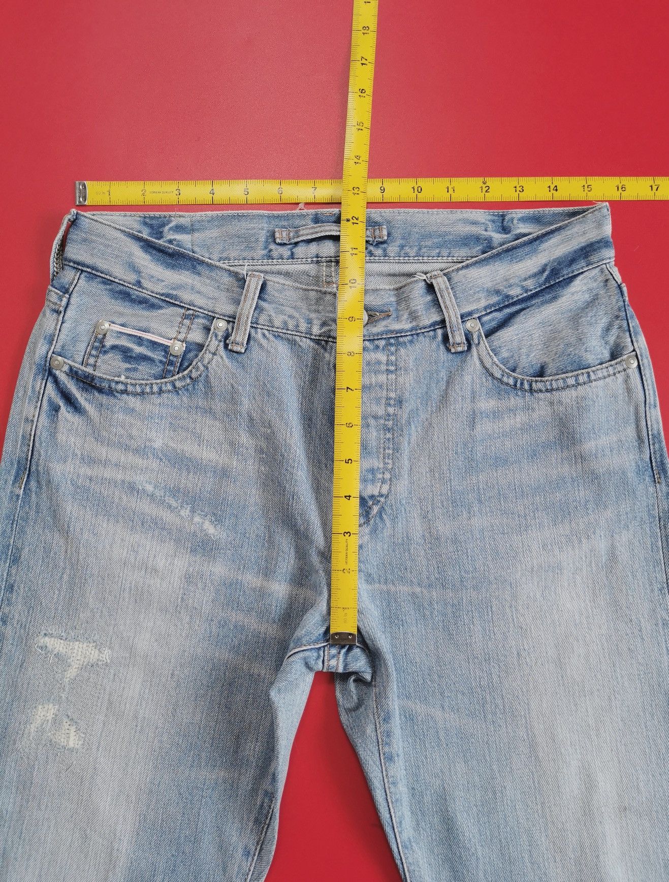 GOA GOA Selvedge Straight Leg Distressed Light Wash Jeans Size US 31 - 16 Thumbnail