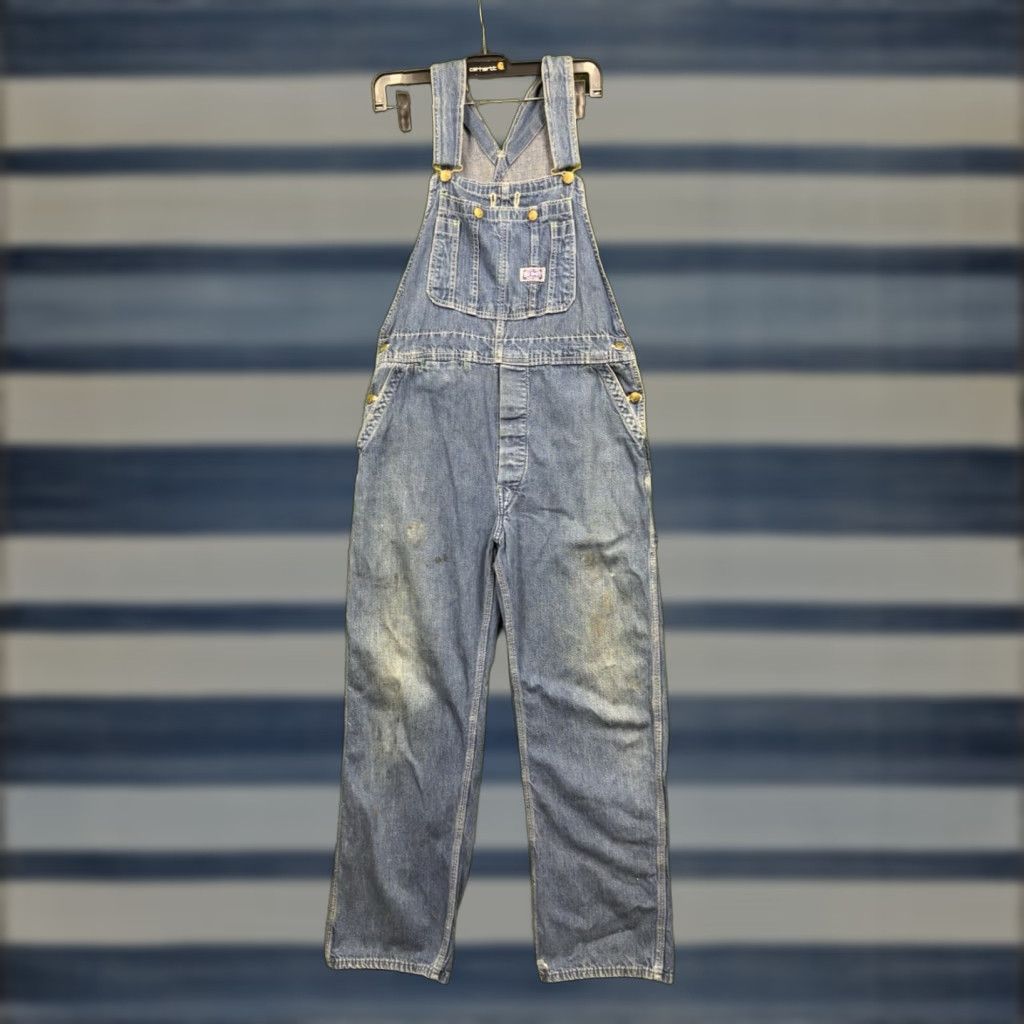 VINTAGE Big Smith Sanforized Overalls Jeans Mens 30 Regular Blue Denim 30x28 50s Workwear Bibs Distressed Patchwork Likely 1940s 1950s Mens