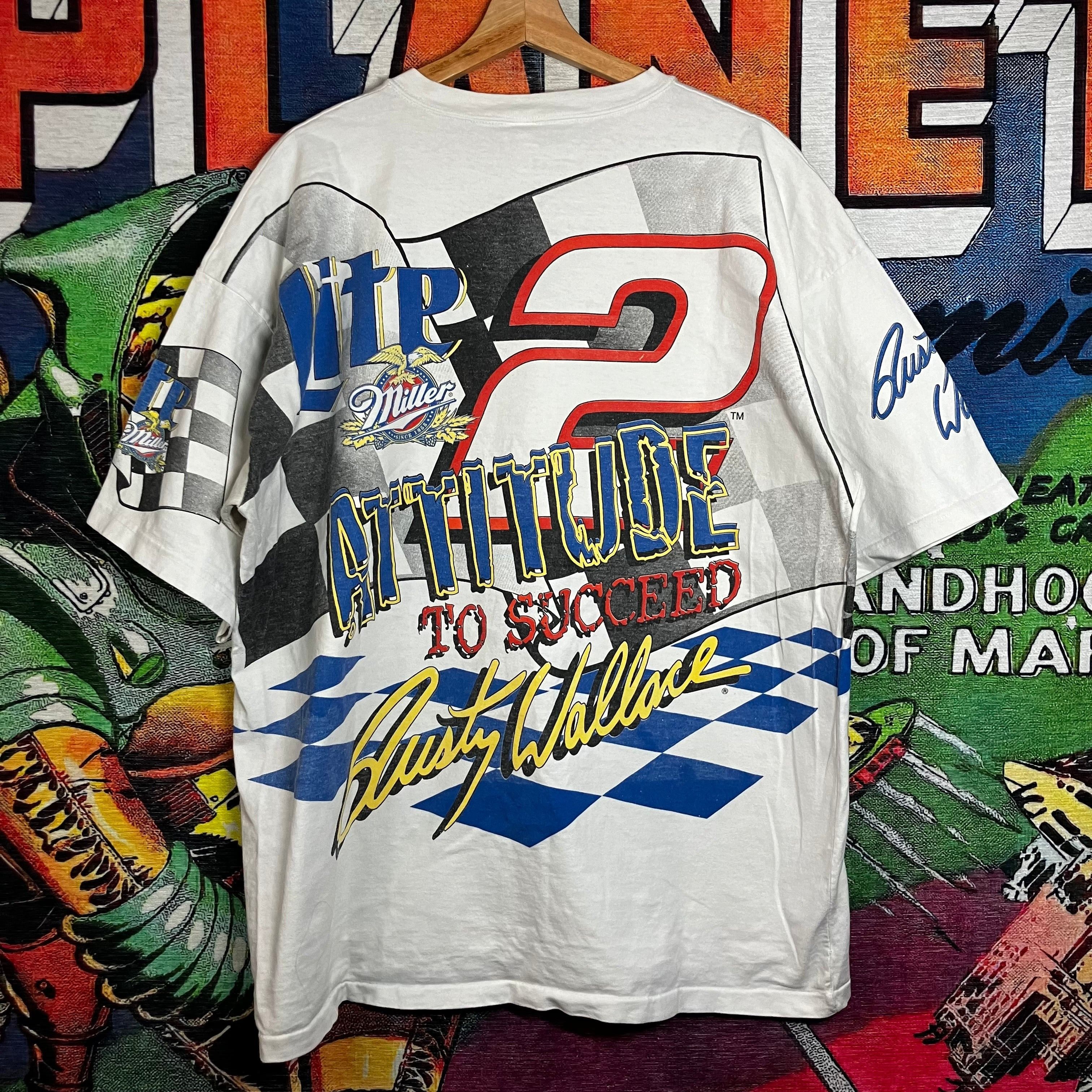 NASCAR × Vintage Vintage 90s 1997 Rusty Wallace Nascar AOP Tee Size 2XL Size US XXL / EU 58 / 5 - 2 Thumbnail