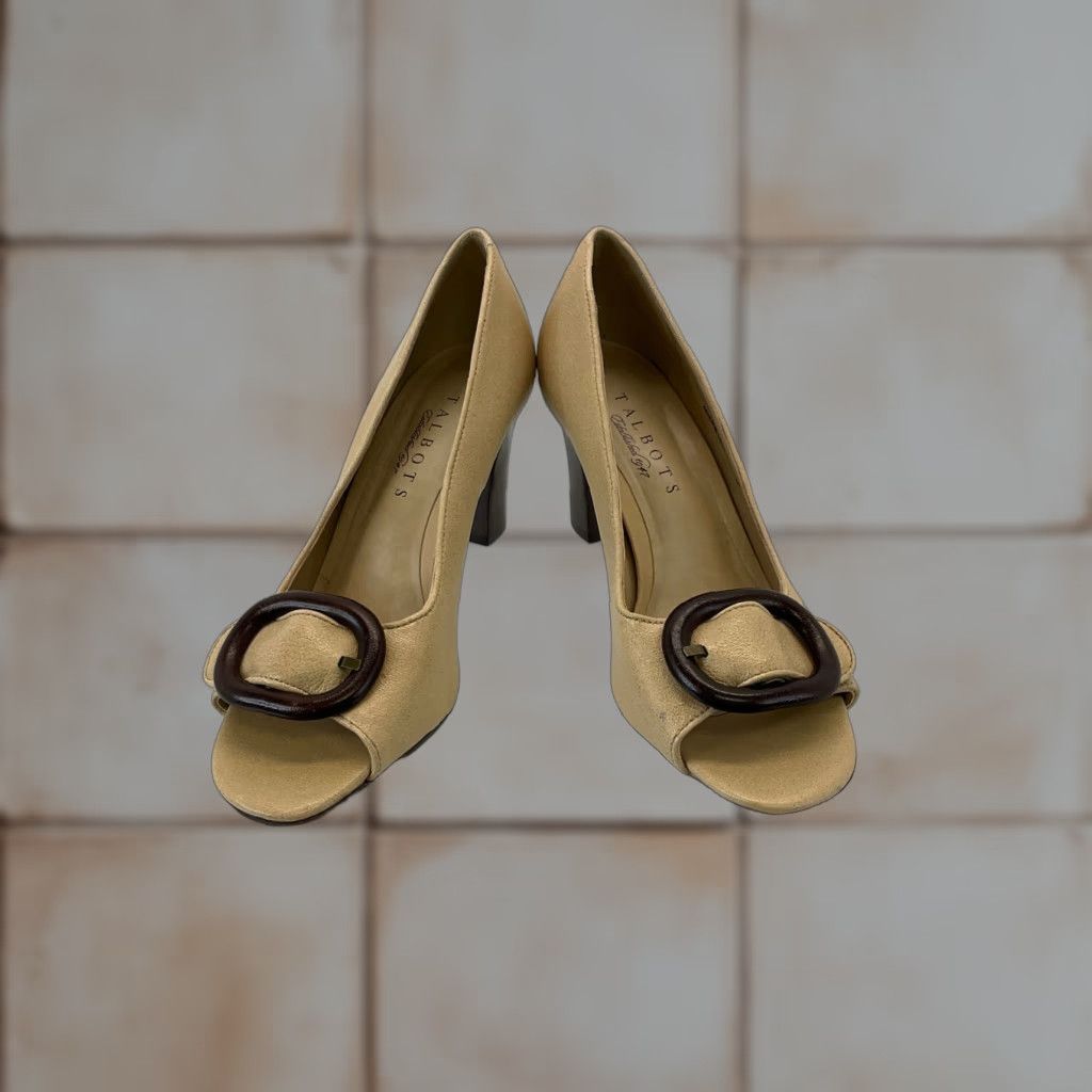 Talbots Beige Leather Open Toe Pumps 7.5B Womens Shoes