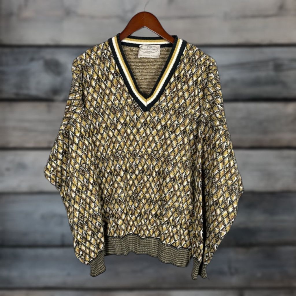 Saks Fifth Avenue VINTAGE Saks Fifth Avenue Pronto Uomo Sweater Shirt Adult XL Yellow Textured Knit 80s 90s Mens Size US XL / EU 56 / 4 - 1 Thumbnail