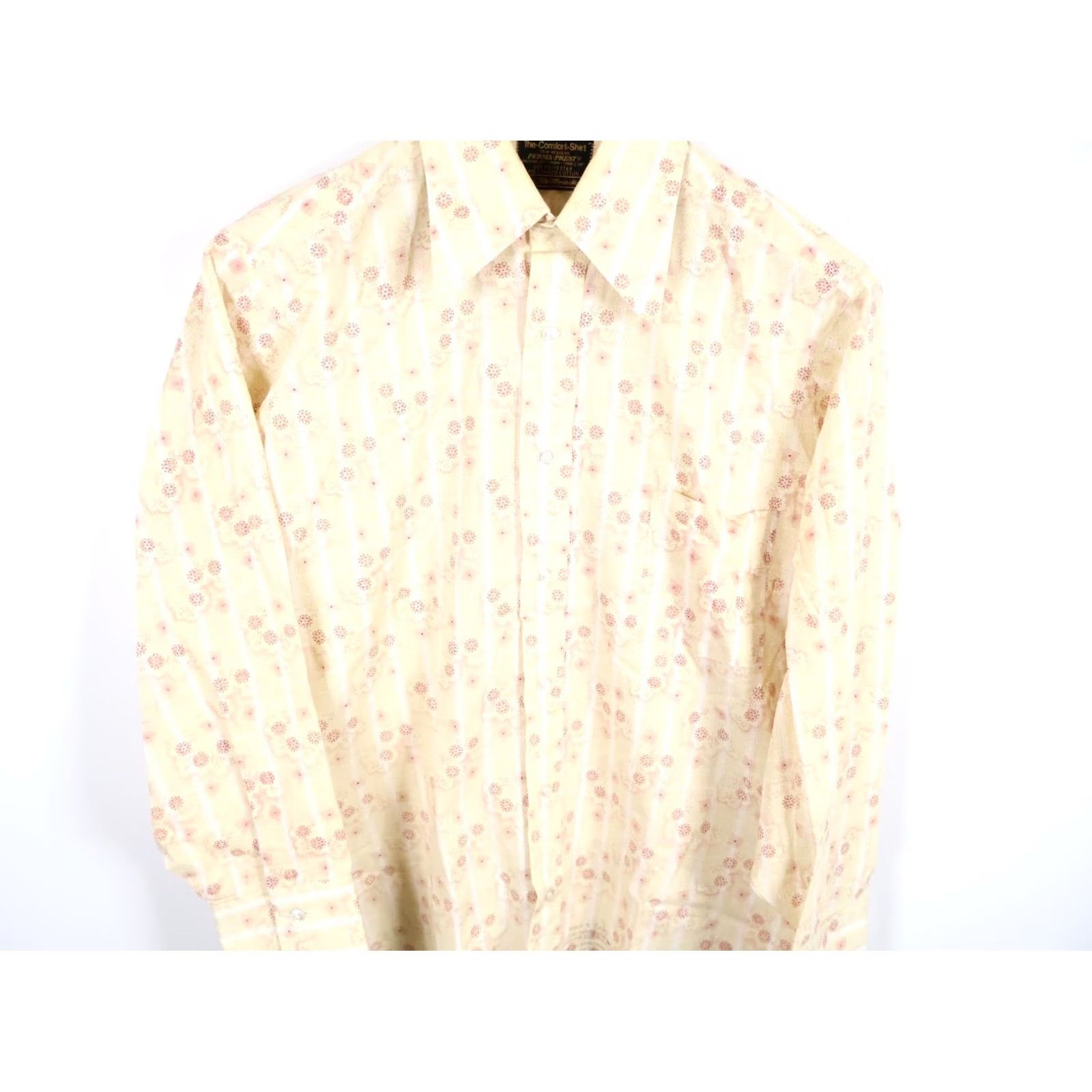 Sears Sears Shirt Geometric 70s / Vintage Medium Large Pale Yellow Red Big Collar Mens Long Sleeve Button-Up Spread Collar VTG Size US M / EU 48-50 / 2 - 5 Thumbnail