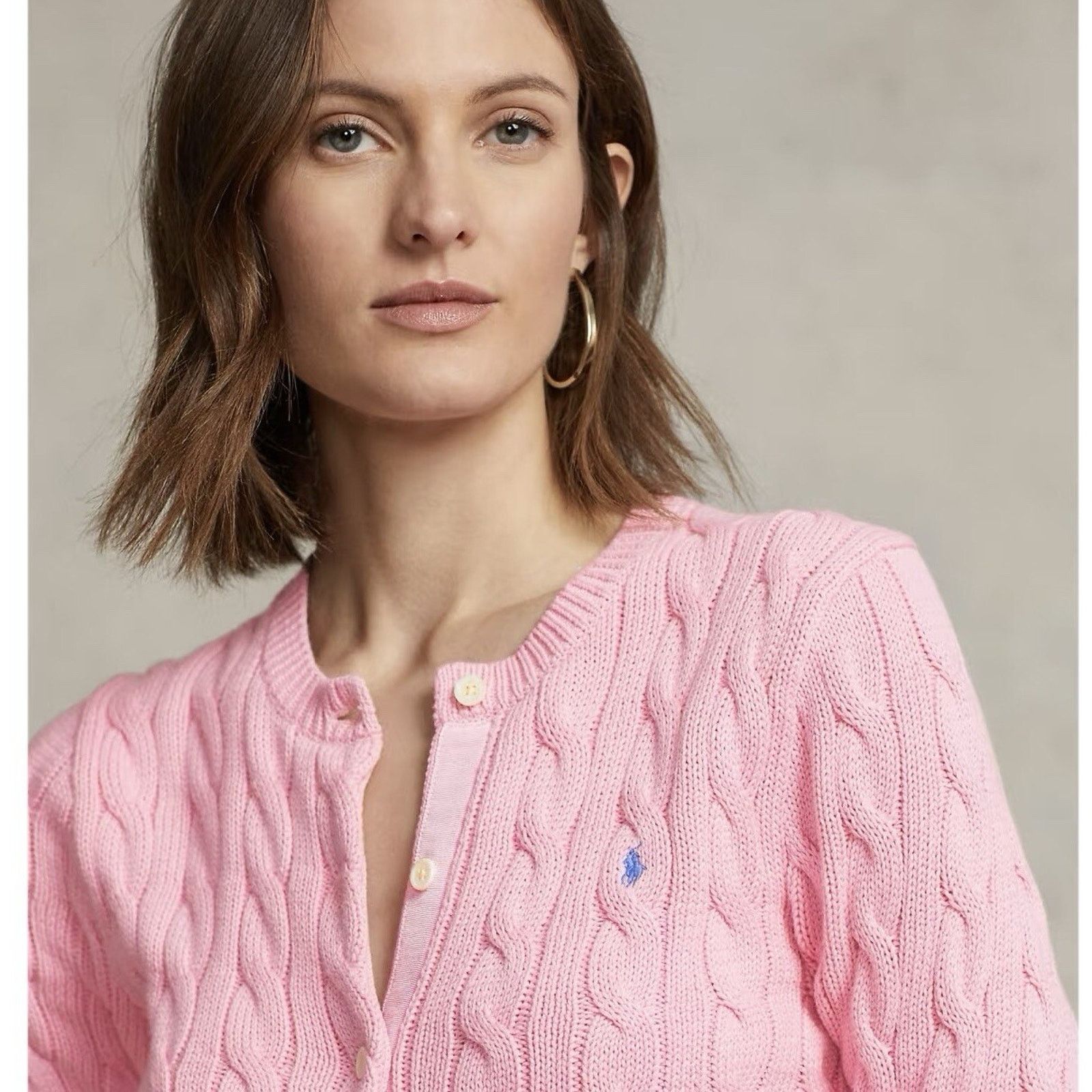 Ralph Lauren NEW POLO RALPH LAUREN Women Cotton Crewneck Cardigan Pink S Size S / US 4 / IT 40 - 2 Thumbnail