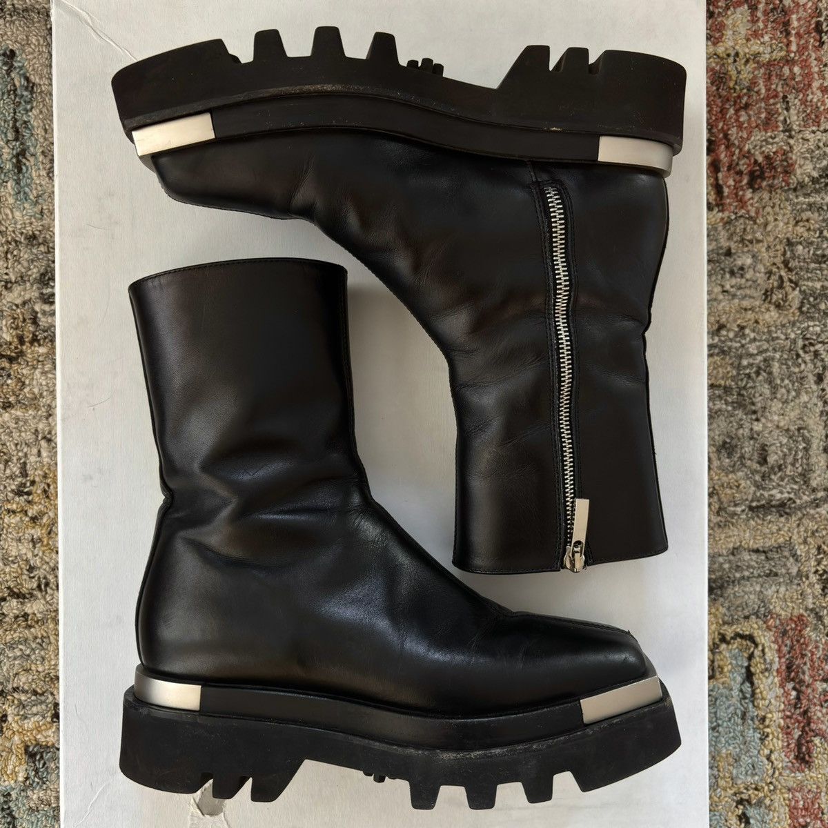 Peter Do Metal Tip Combat Boots side zip Vibram lugged silver moto Size US 6 / IT 36 - 6 Thumbnail