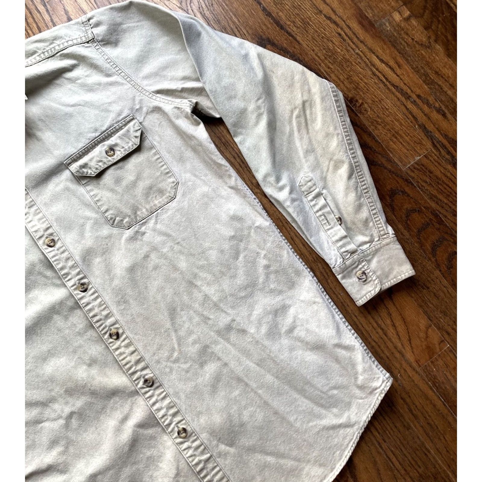 Patagonia VINTAGE Patagonia Canvas Work Shirt Mens LT Beige 90s Button-Up Long Sleeve Big & Tall Size US L / EU 52-54 / 3 - 3 Thumbnail