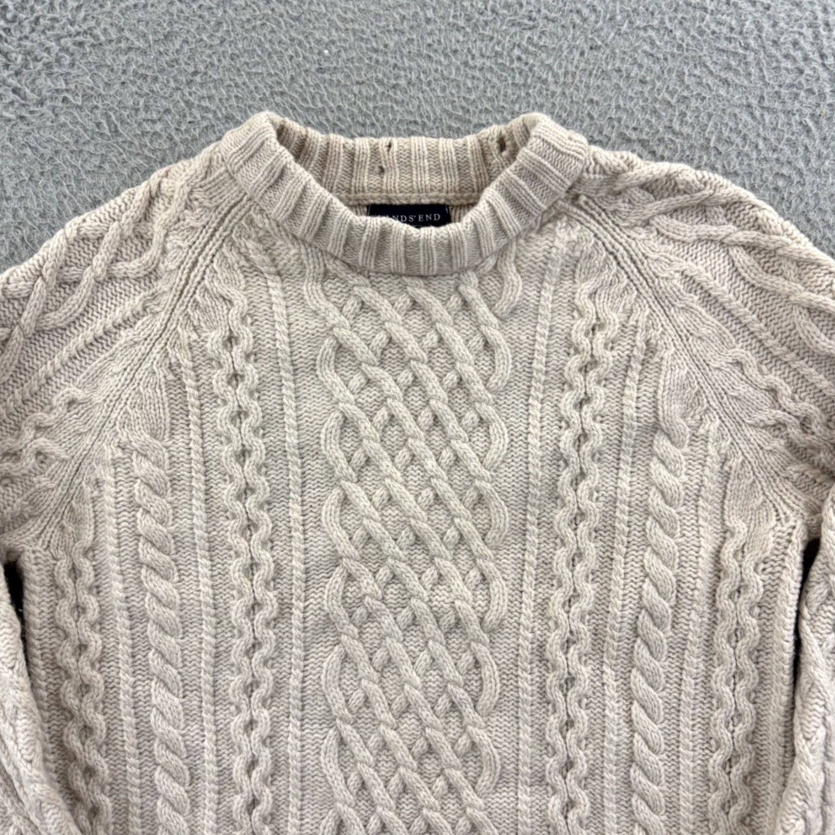 Lands' End Lands' End Sweater Mens Medium Beige Cable Knit Long Sleeve Pullover Casual Preppy Outdoor Wool Cotton Size US M / EU 48-50 / 2 - 3 Thumbnail