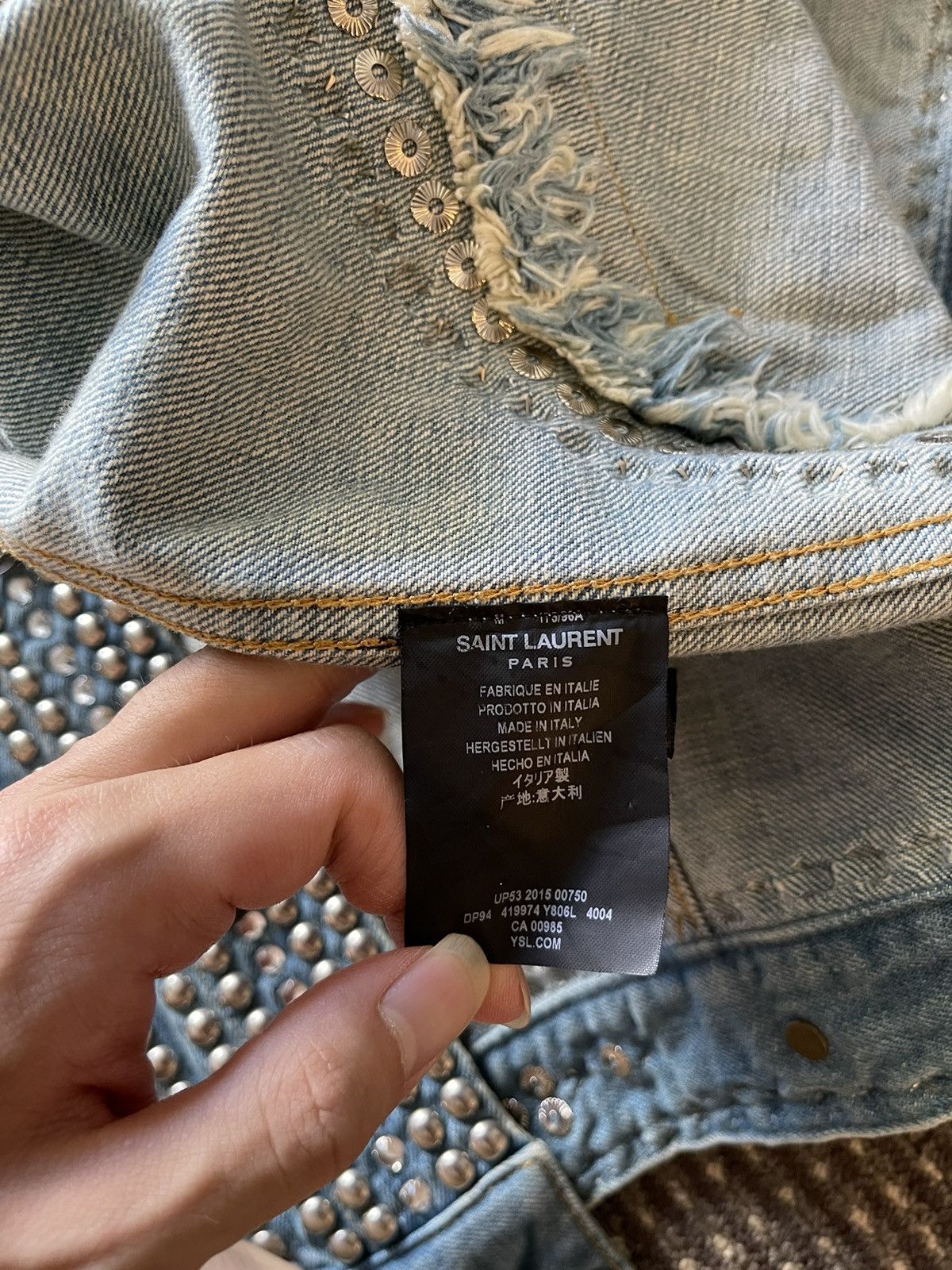 Saint Laurent Paris 16SS Crystal&Studded Denim Jacket Size US M / EU 48-50 / 2 - 6 Thumbnail