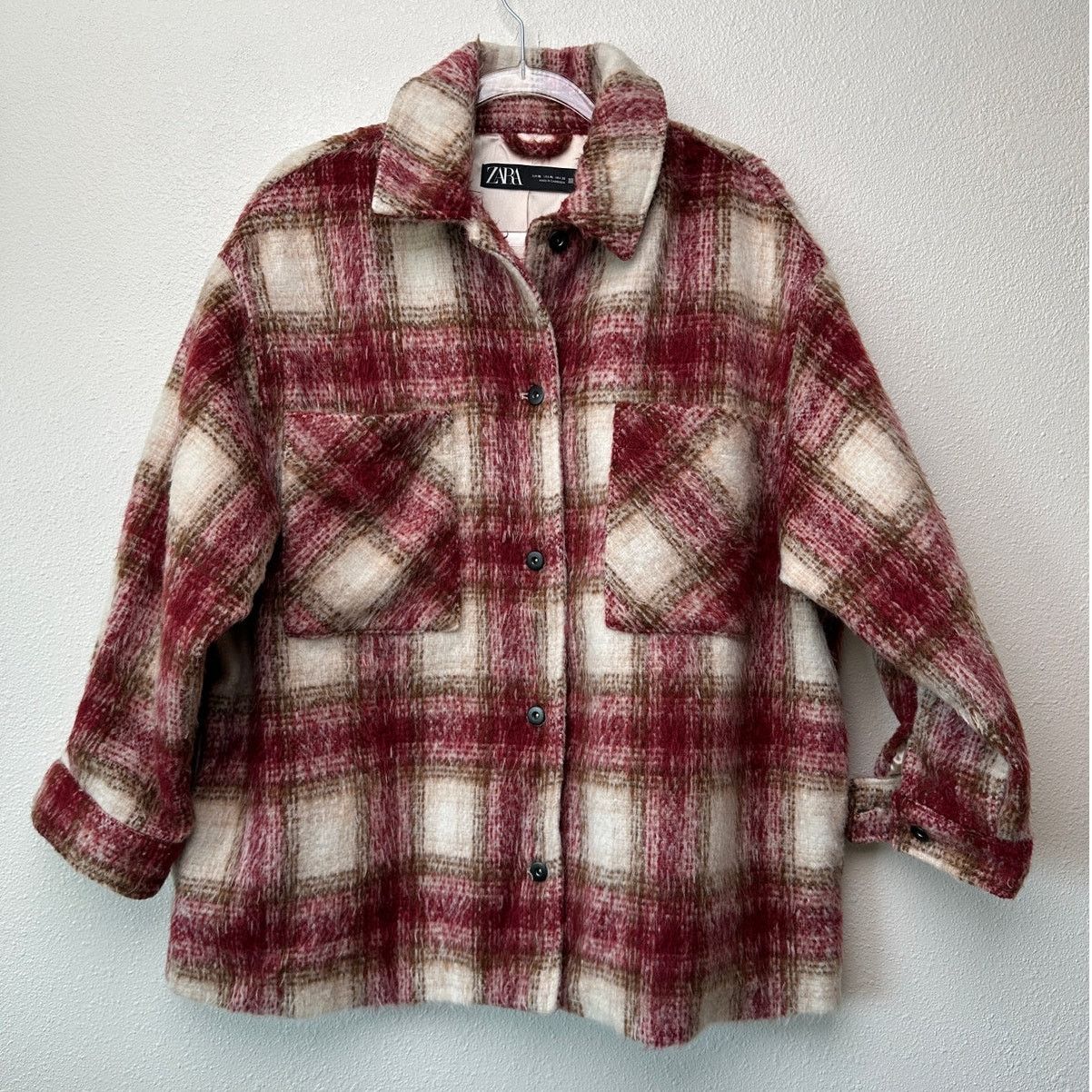 Zara Zara Jacket Red Brown Cream Plaid Womens US XL Fuzzy Size XL / US 12-14 / IT 48-50 - 5 Thumbnail