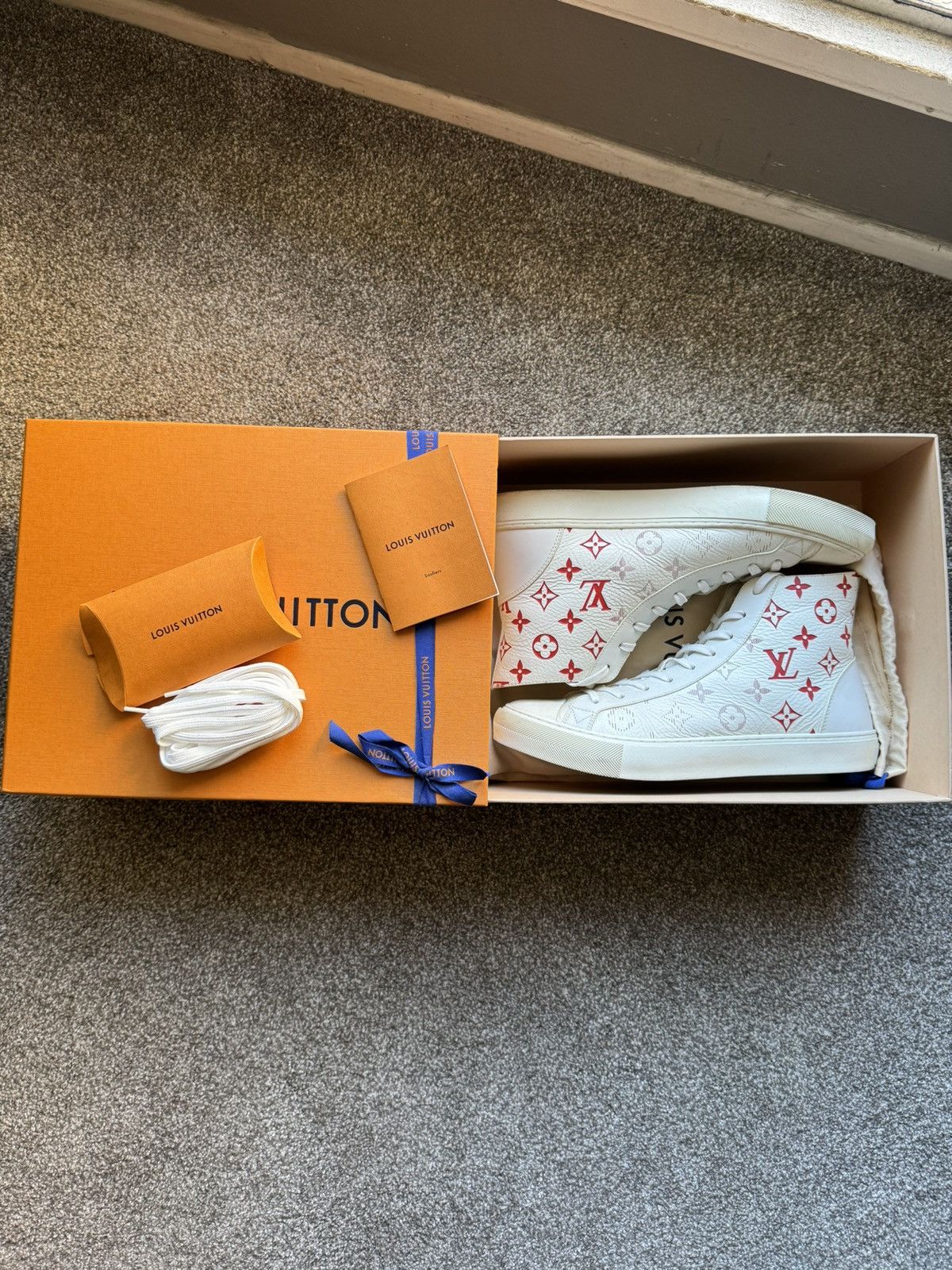 Louis Vuitton Louis Vuitton Tattoo Sneaker Boot Monogram White Red Grailed