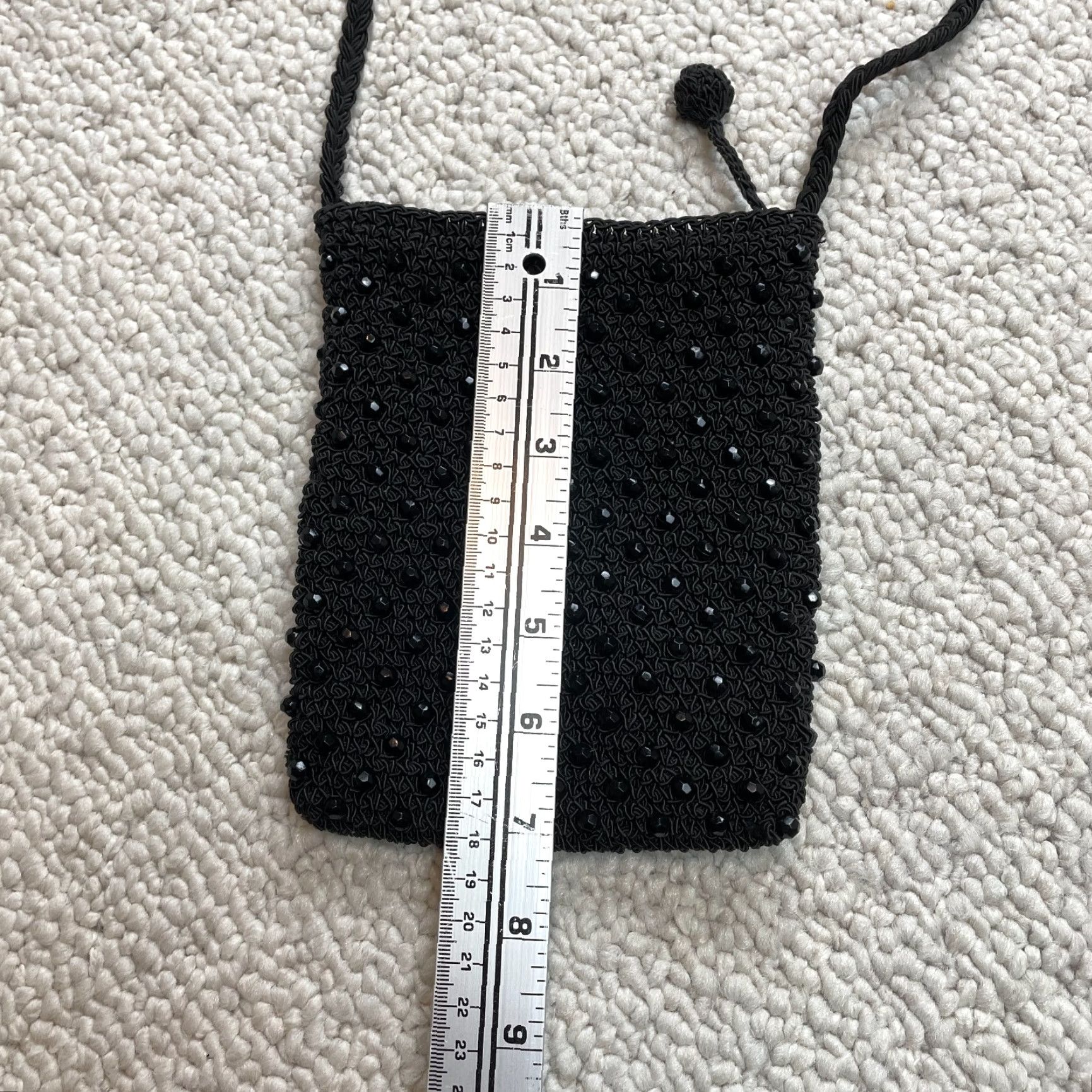 Vintage Unbranded Small Pouch Bag Shoulder Strap Black Zip Pocket Satin Knit Elastolefin Rhinestones Bag Size ONE SIZE - 4 Thumbnail
