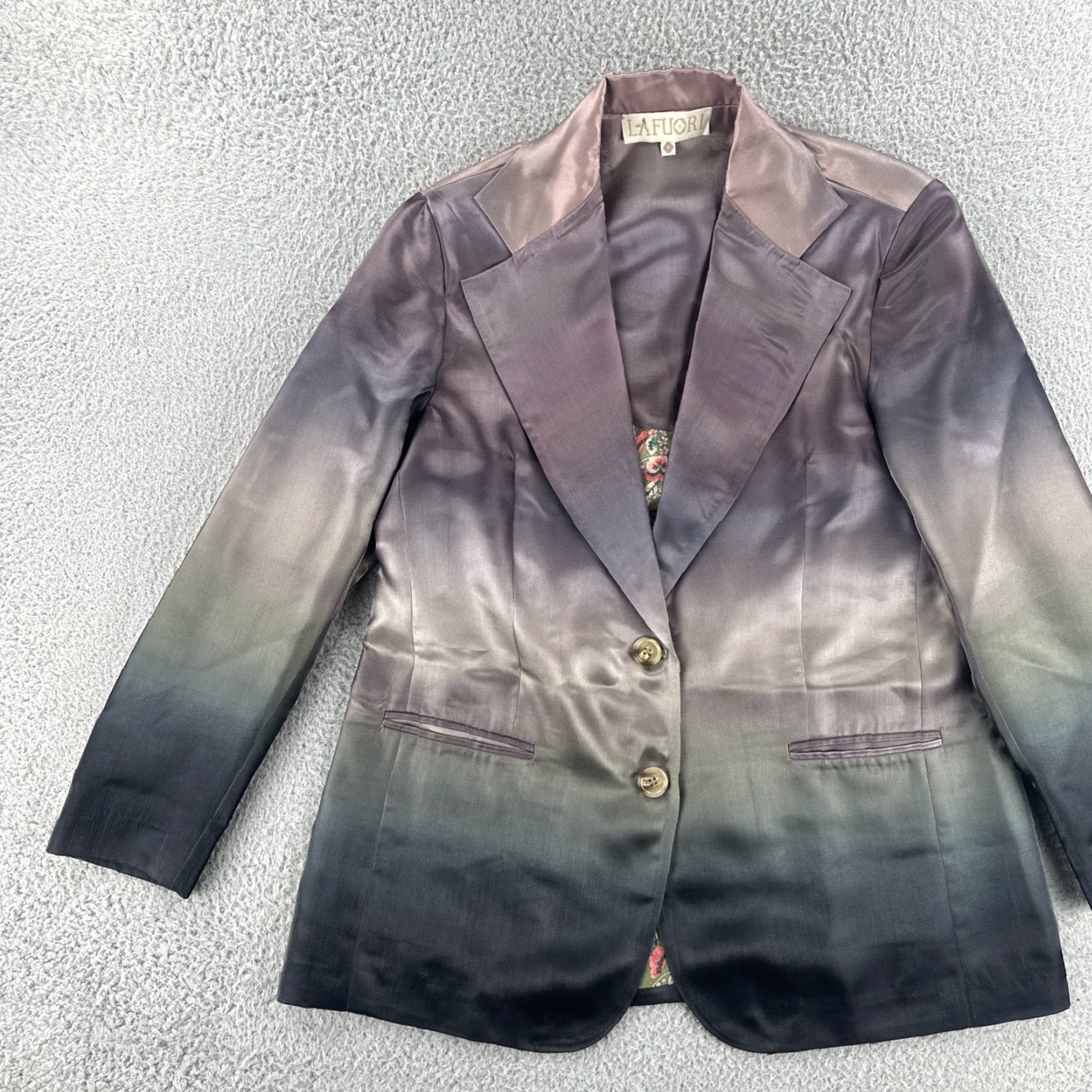 Vintage VINTAGE La Fuori Women’s Blazer Shirt Purple Ombré Silk NWT Small S XS Ladies Womens Size S / US 4 / IT 40 - 3 Thumbnail