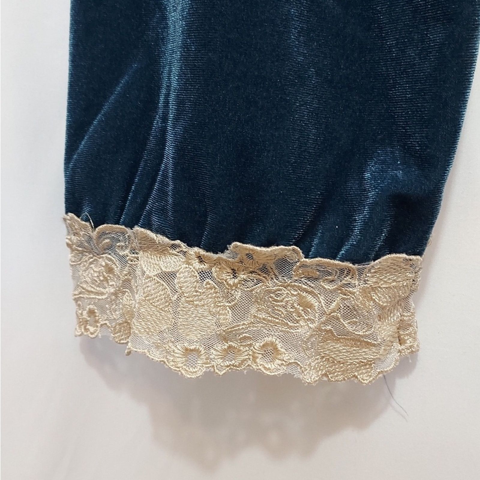 Other Turquoise Teal Blue Velour Velvet Straight Lace Pajama Pants Size 42" / US 20 - 4 Thumbnail
