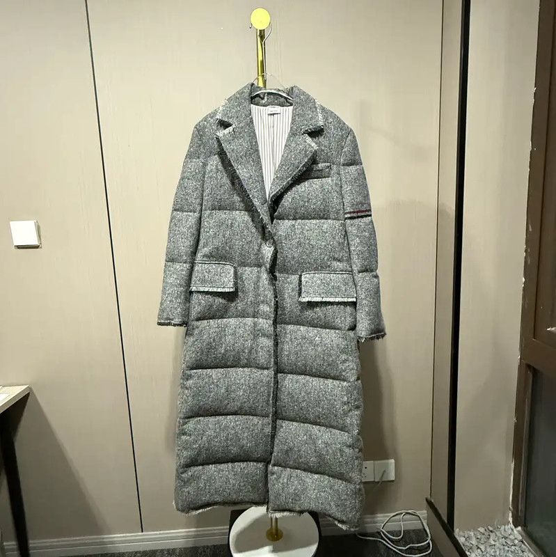Thom Browne Thom Browne Gray Wool Logo Women's Down Coat 0089 Size ONE SIZE - 1 Thumbnail