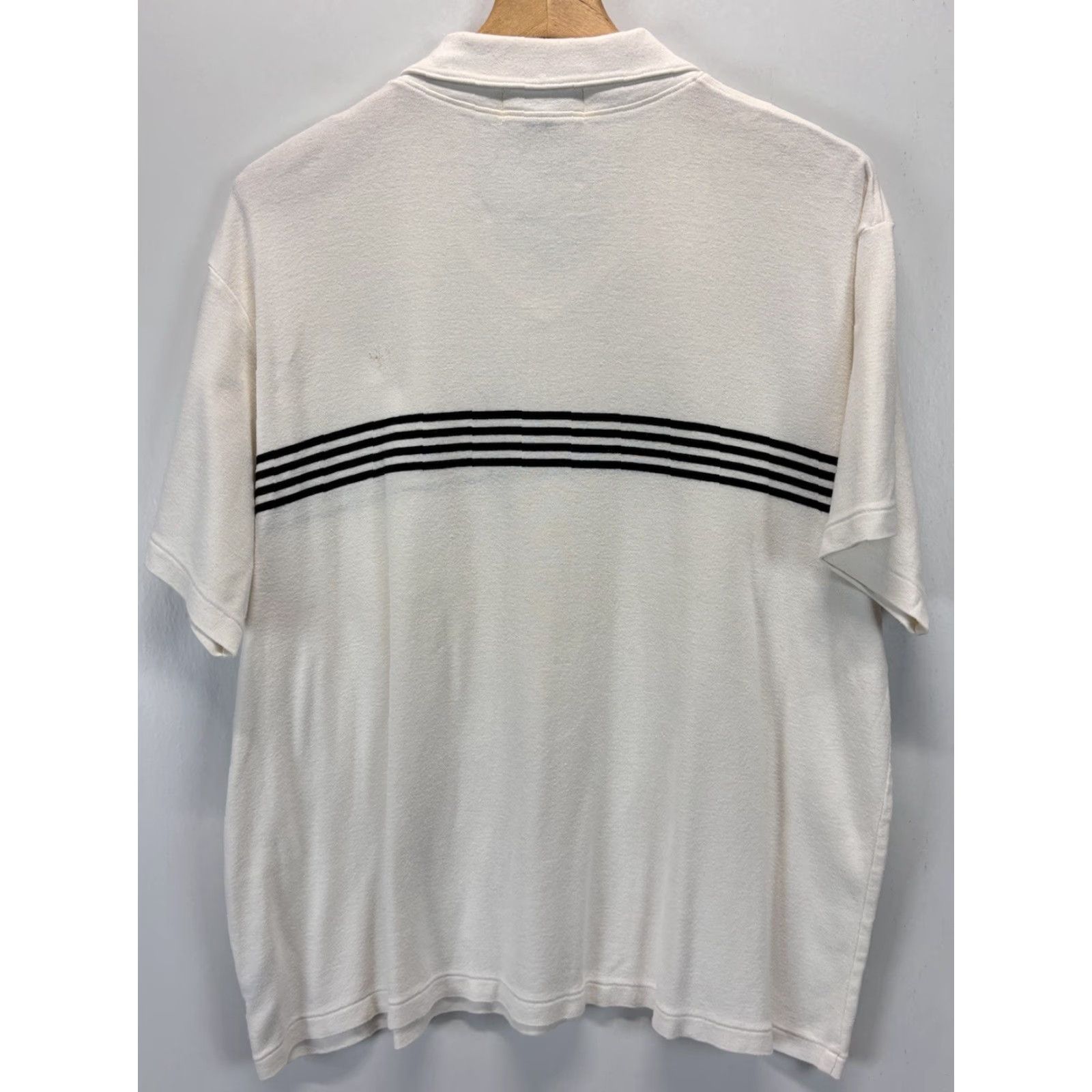 Ralph Lauren VINTAGE Ralph Lauren Polo Knit Shirt Men XL White Navy Striped 90s USA Casual Short Sleeve Cotton Knit Mens Size US XL / EU 56 / 4 - 3 Thumbnail