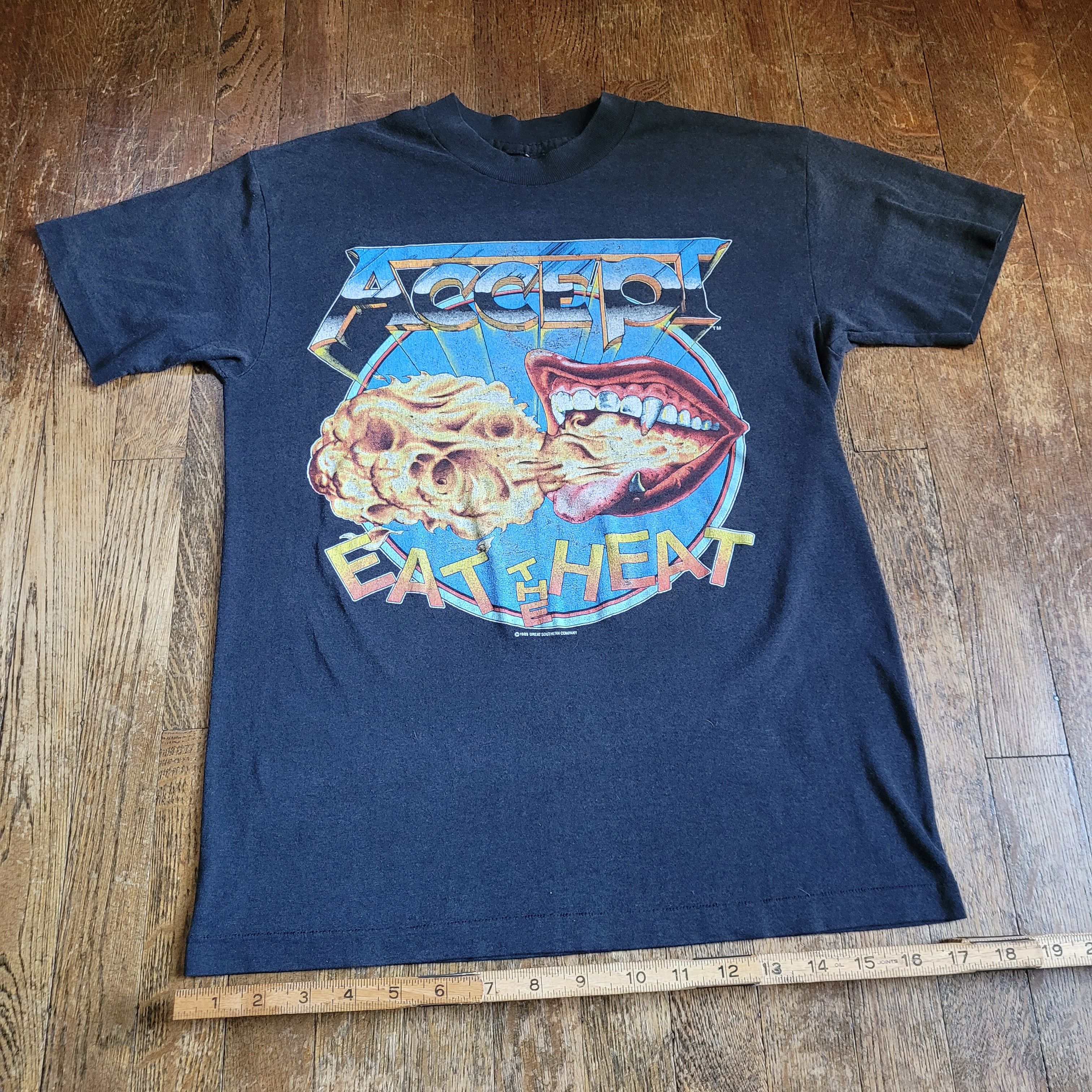 image of Band Tees Vintage 1989 Accept Beat The Heat Tour Shirt in Black, Men's (Size Medium)