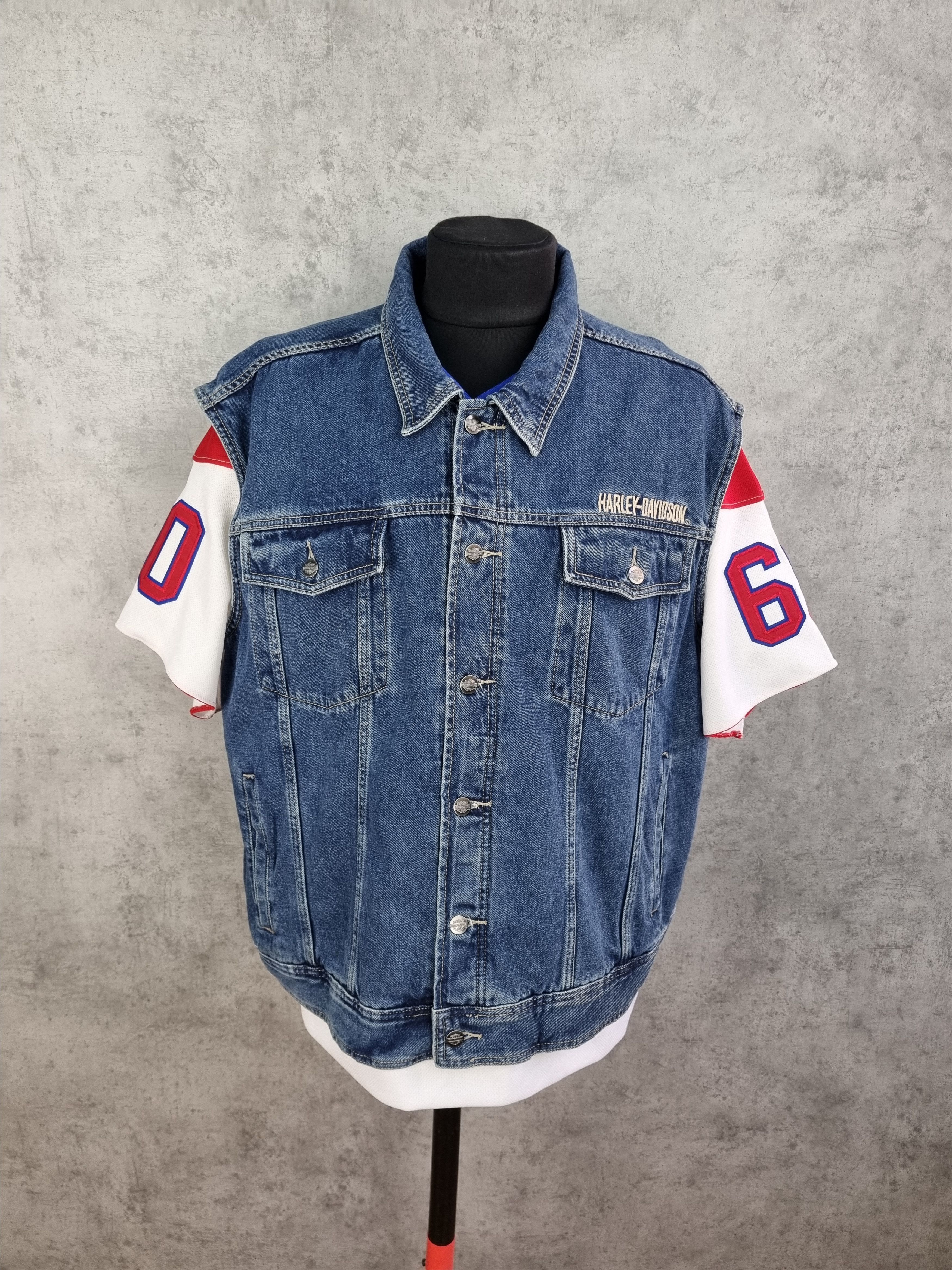 Harley Davidson × Vintage Harley Davidson Big Size Big Logo Denim Vest Size US XXL / EU 58 / 5 - 8 Thumbnail