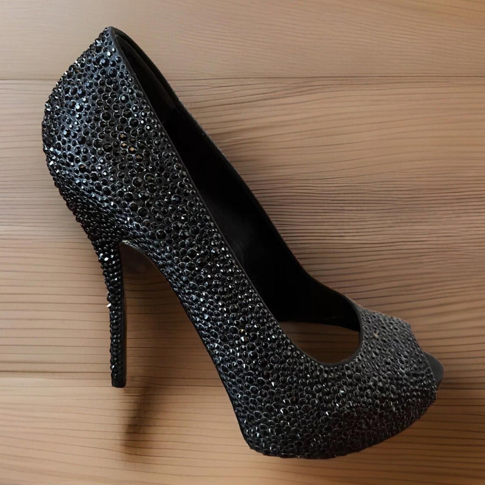 Gucci GUCCI Size 9 Black Crystal ETOILE SOFIA Open Toe Heels Pumps Size US 9 / IT 39 - 10 Thumbnail