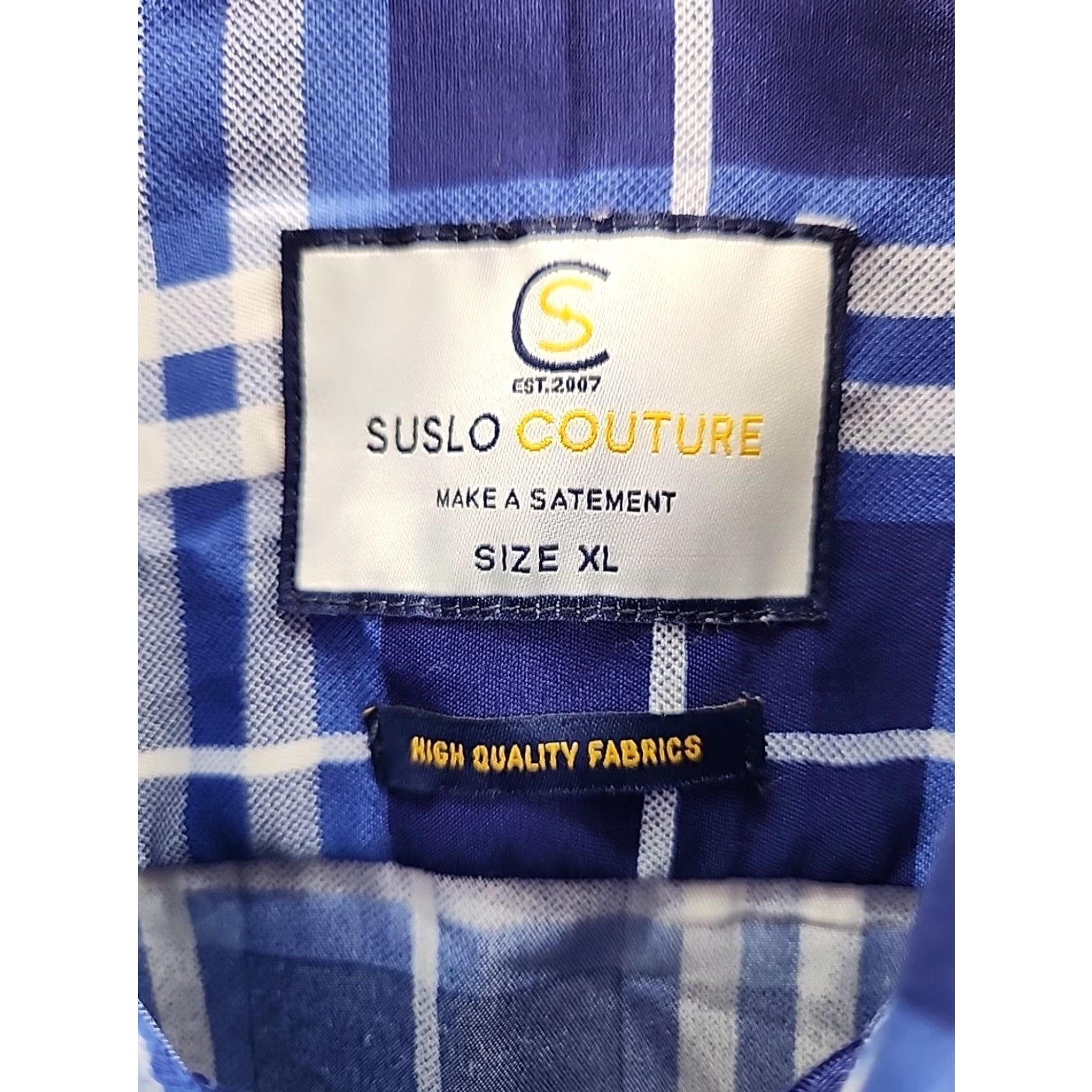 Vintage Suslo Couture Shirt XL Blue Plaid Button-Up Short Sleeve Mens Regular Size Size US XL / EU 56 / 4 - 2 Thumbnail