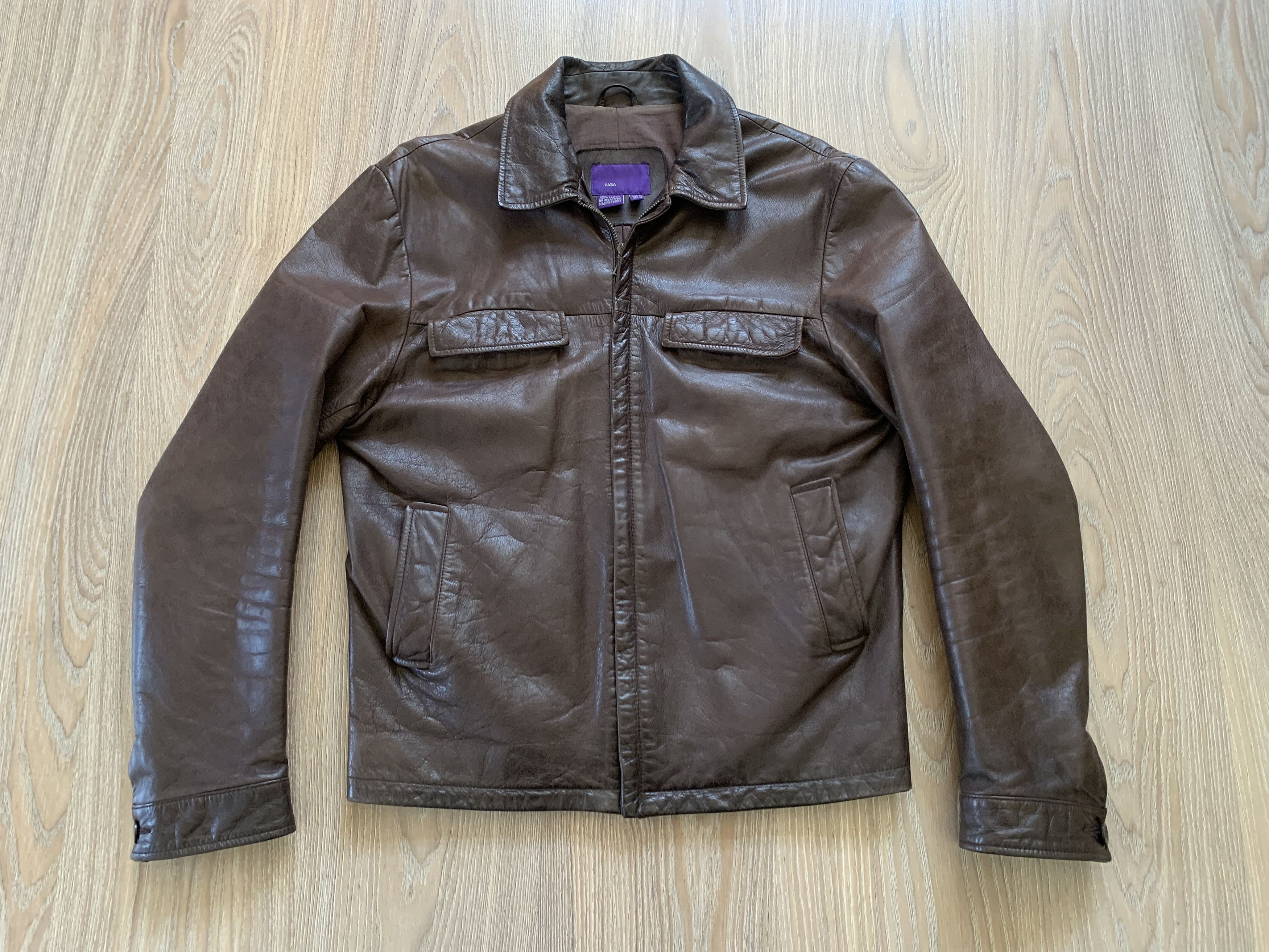 Zara Mens Vintage Zara Brown Leather Archival Biker Jacket Size US M / EU 48-50 / 2 - 2 Thumbnail