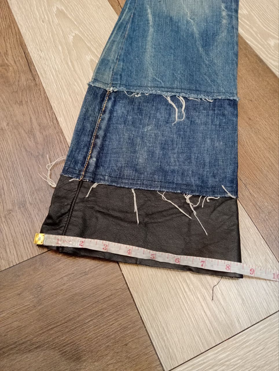 BUFFALO BOBS BUFFALO JEANS JAPAN HAGI MIX LEATHER FLARED DENIM PANTS Size US 30 / EU 46 - 18 Thumbnail