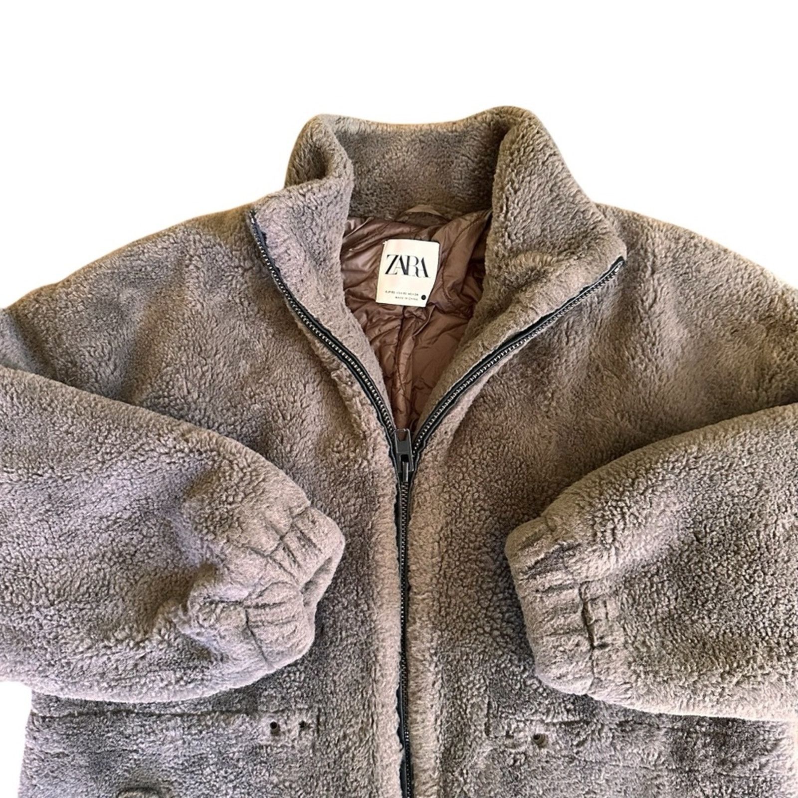 Zara Zara Full Zip Teddy Jacket – Brown/Gray – Size XS-GUC Size XS / US 0-2 / IT 36-38 - 2 Thumbnail