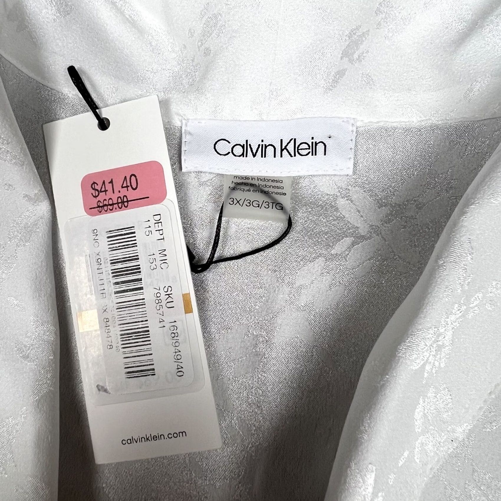 Calvin Klein Calvin Klein Blouse Sleeveless White 3XL Womens Button Up V-Neck Geometric Pattern Size XXL / US 16-18 / IT 52-54 - 2 Thumbnail
