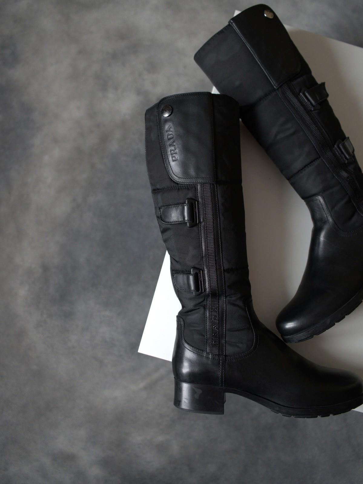 Prada 2000s Prada Biker Strap Logo Knee-High Leather Boots Size US 6 / IT 36 - 2 Thumbnail