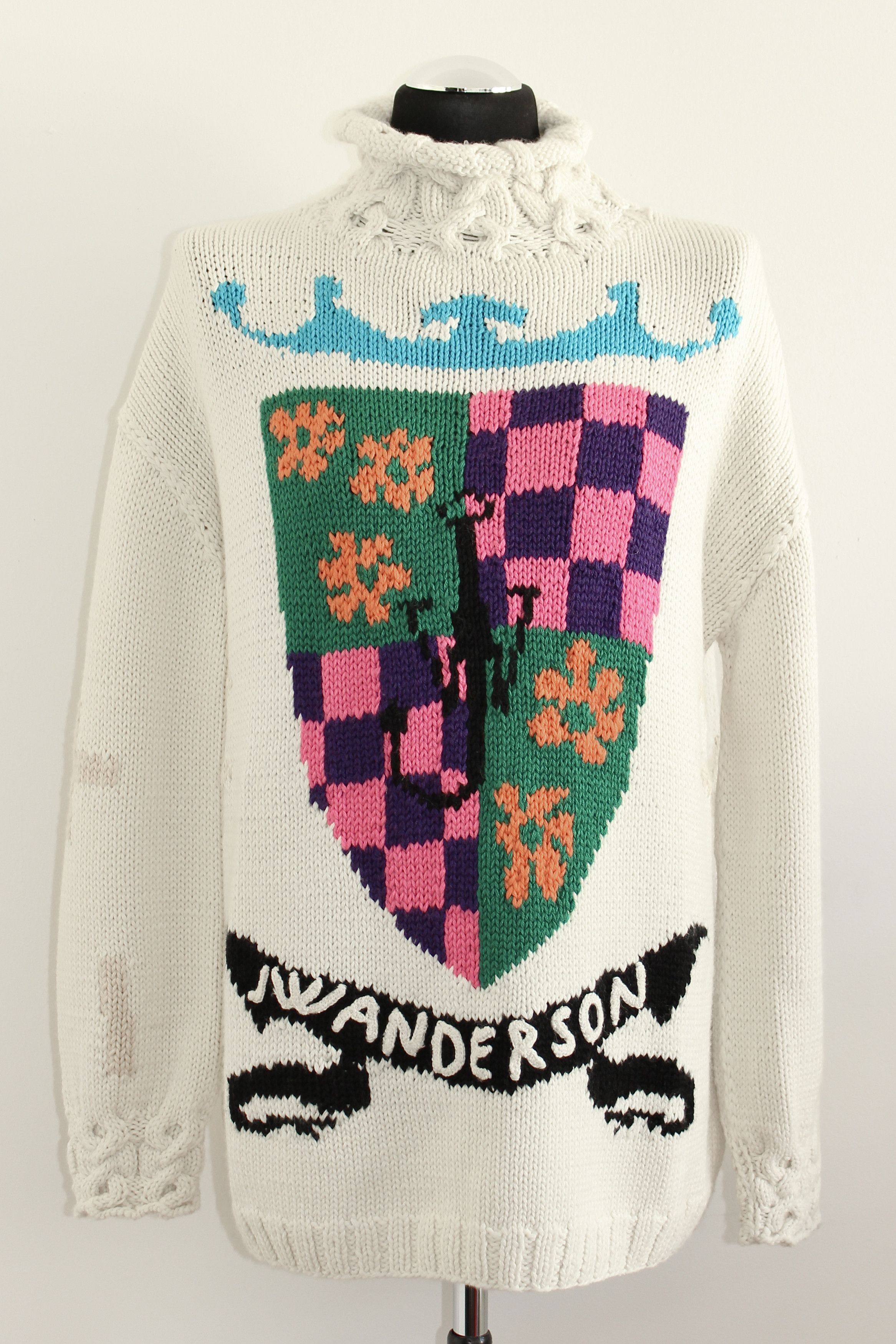 image of J W Anderson J.w.anderson Embroidered / Knitted Turtleneck Sweater L in Beige, Men's (Size Large)