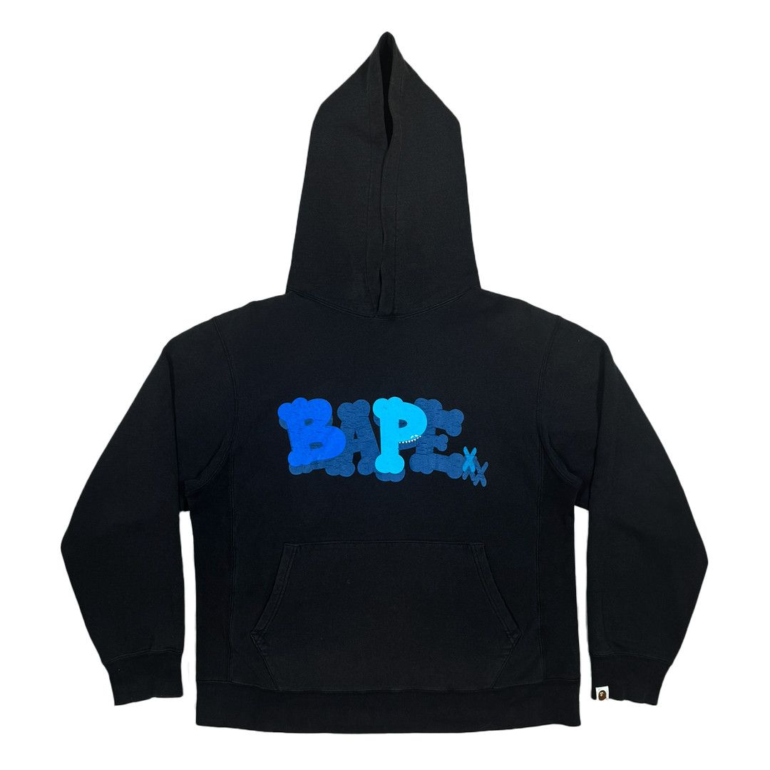 Bape X Kaws - Vintage Logo Spellout Hoodie - Black - M