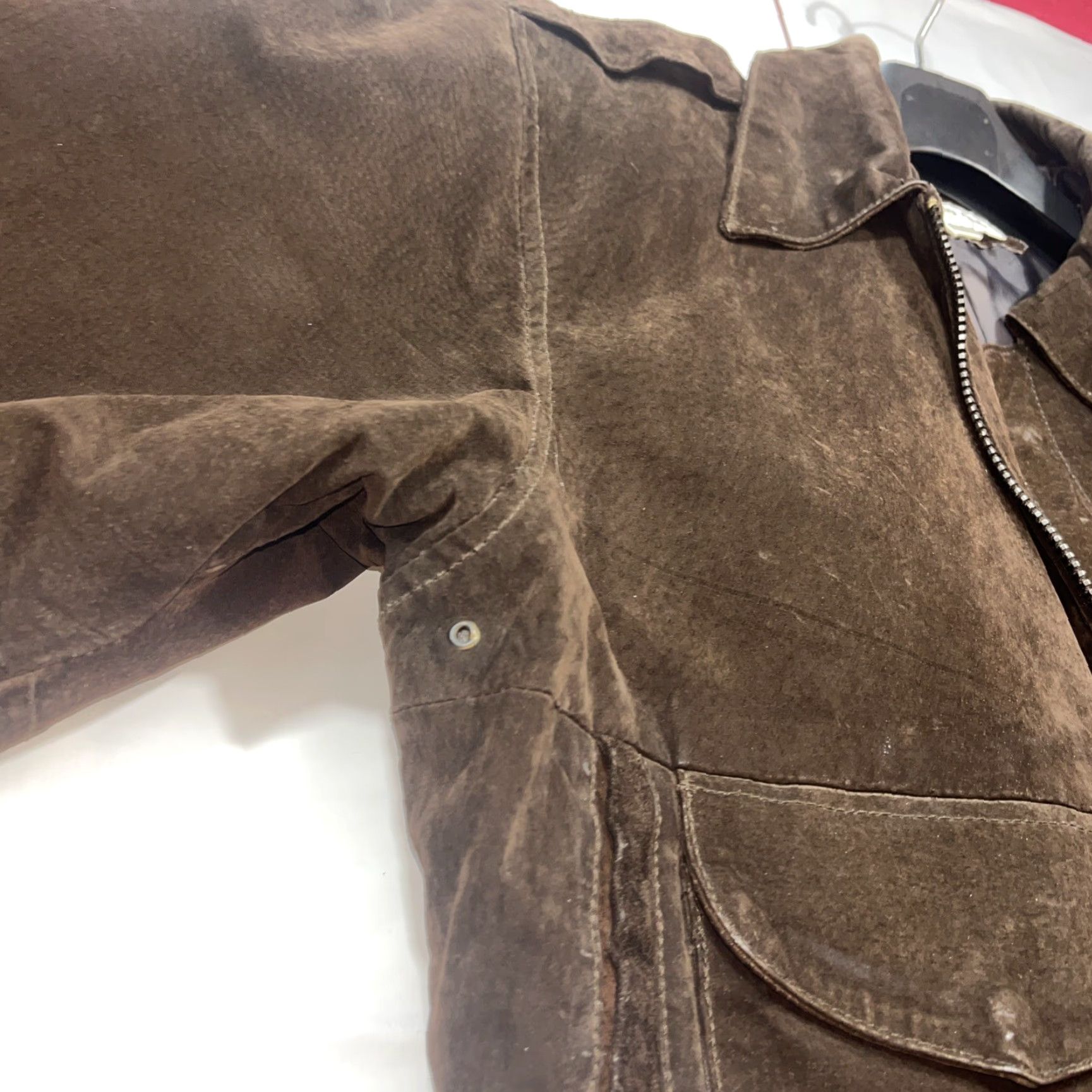 Vintage VINTAGE Paris Sport Club Brown Suede Leather Bomber Jacket LRG Men’s Heavy Zip Snap Lined 90s Grunge Style Size US L / EU 52-54 / 3 - 4 Thumbnail