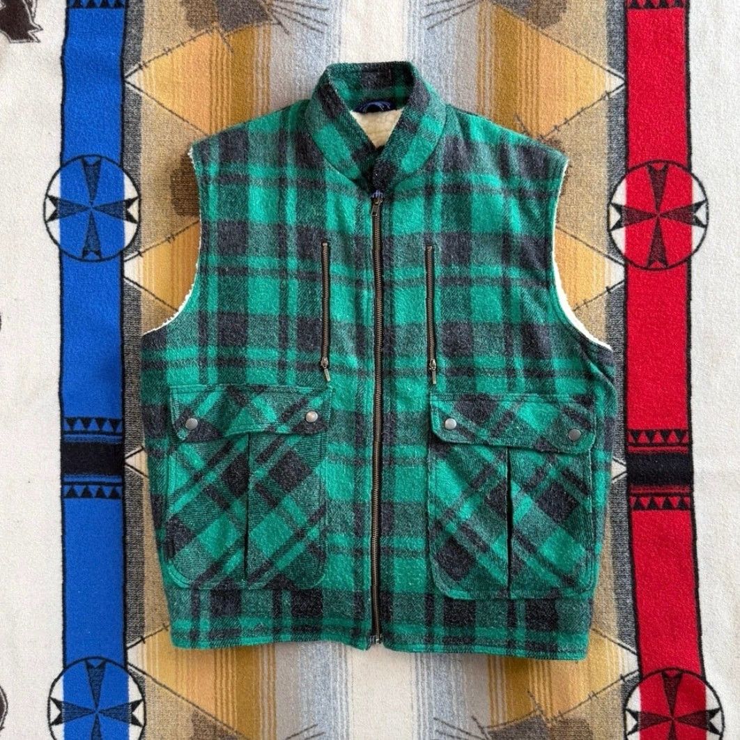 Vintage VINTAGE Northern Summit Vest Plaid Wool Lined 80s Green Size L Men Outer Sherpa Winter Size US L / EU 52-54 / 3 - 2 Thumbnail
