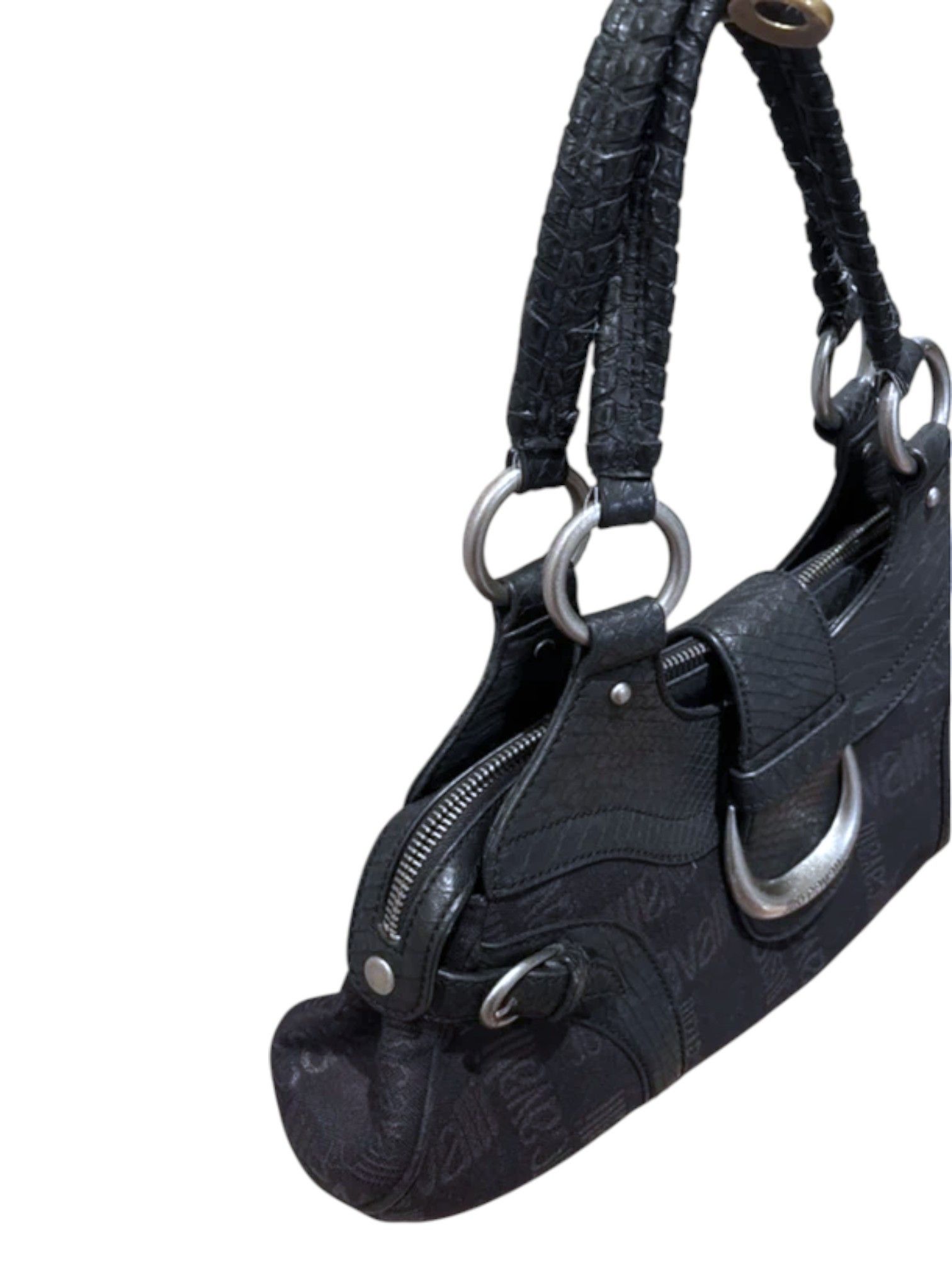 Just Cavalli Just Cavalli Black Monogram Canvas & Python Hobo Bag c.2000s Size ONE SIZE - 4 Thumbnail