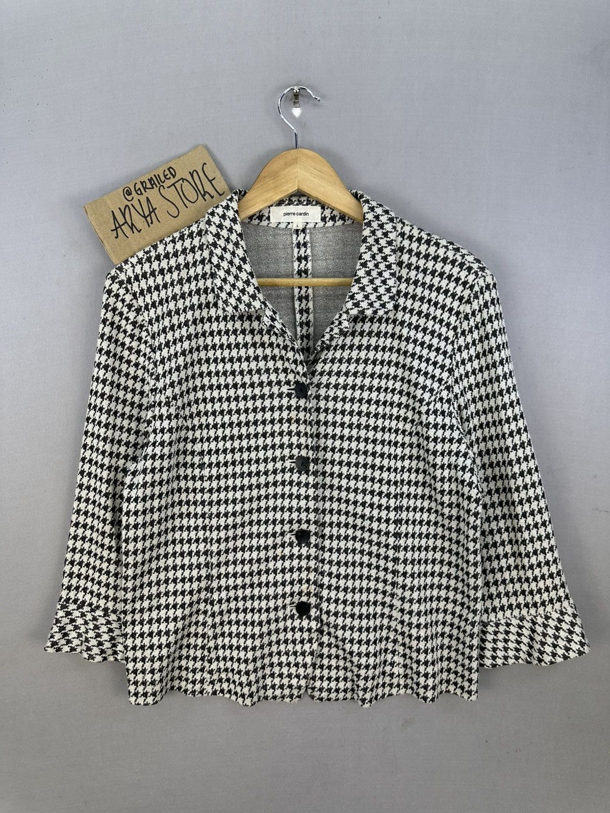 Pierre Cardin Pierre Cardin Houndstooth Rayon Coat Jacket Size S / US 4 / IT 40 - 1 Thumbnail