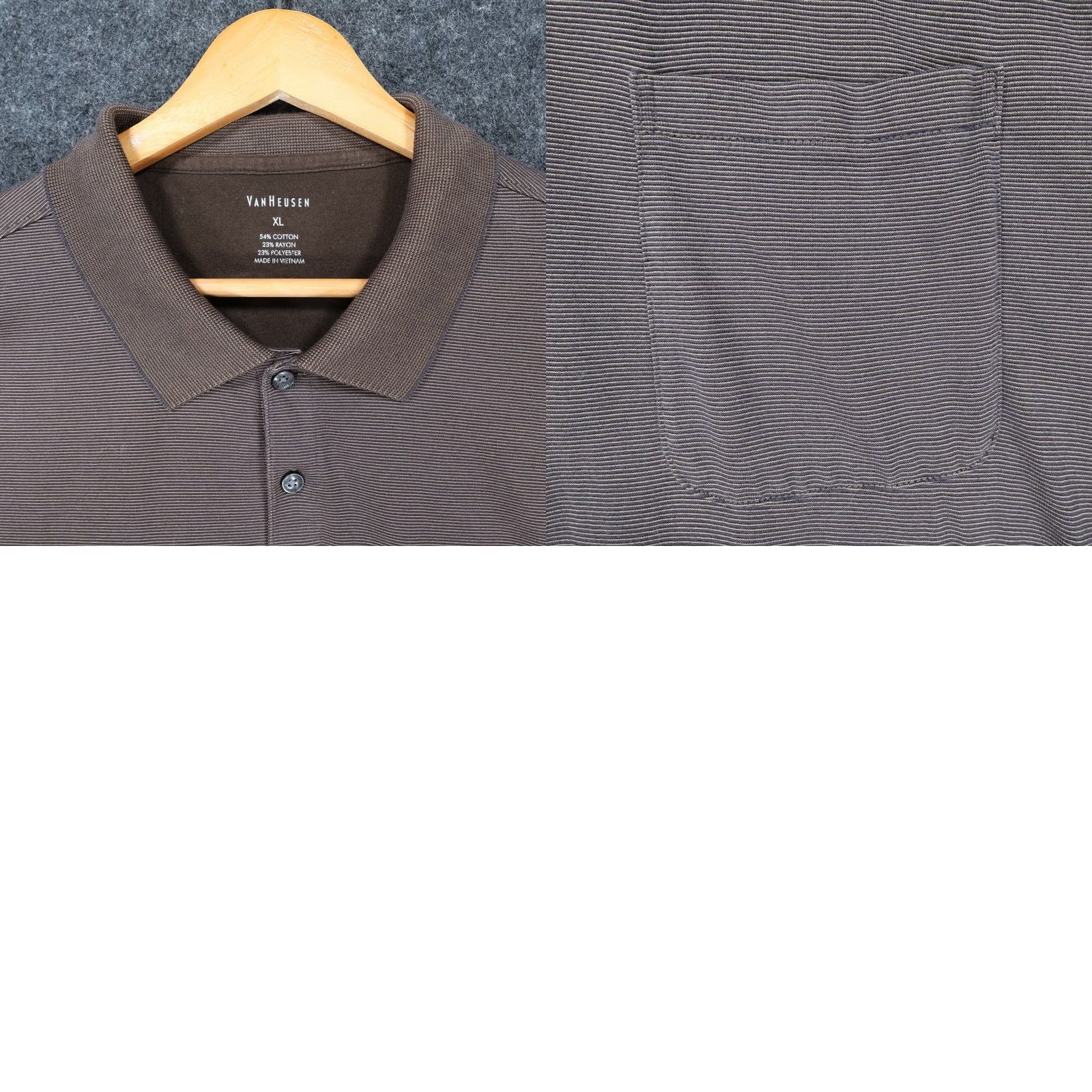 Van Heusen Van Heusen Polo Shirt Mens XL Brown Ribbed Texture Pocket Short Sleeve Size US XL / EU 56 / 4 - 8 Thumbnail
